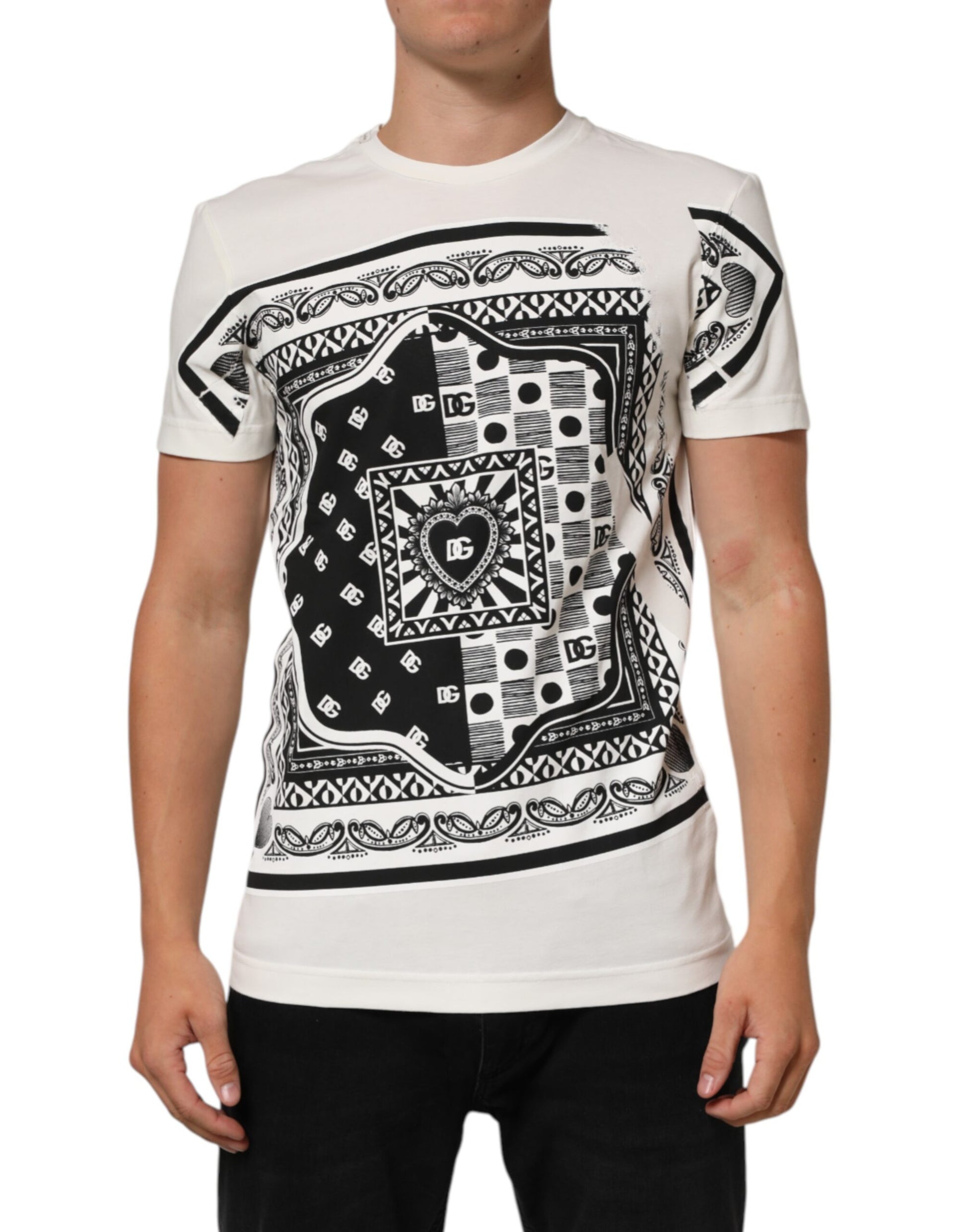 T-shirt homme Dolce & Gabbana en coton blanc avec imprimé bandana à logo