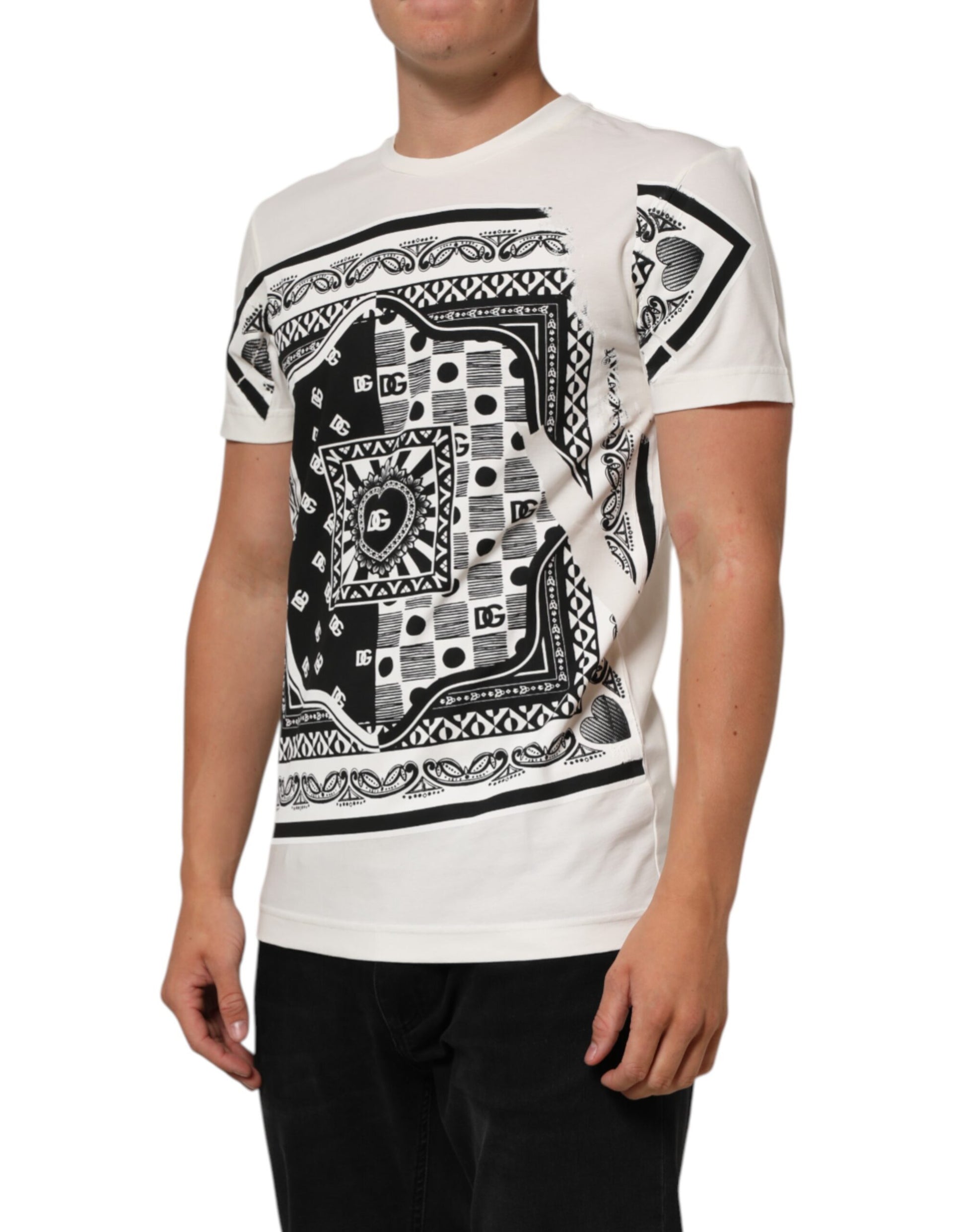 T-shirt homme Dolce & Gabbana en coton blanc avec imprimé bandana à logo