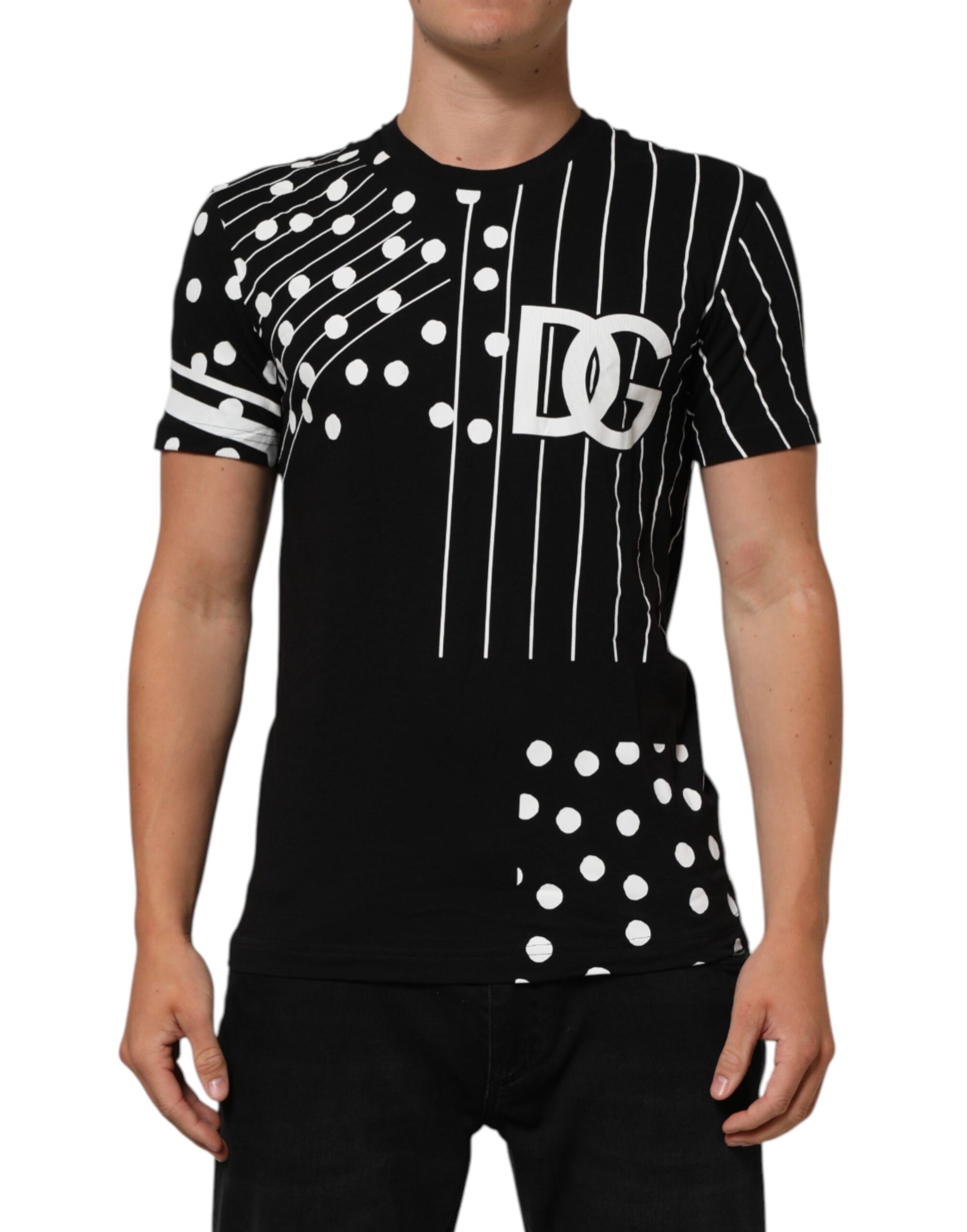 T-shirt Dolce & Gabbana en coton noir à pois et col rond