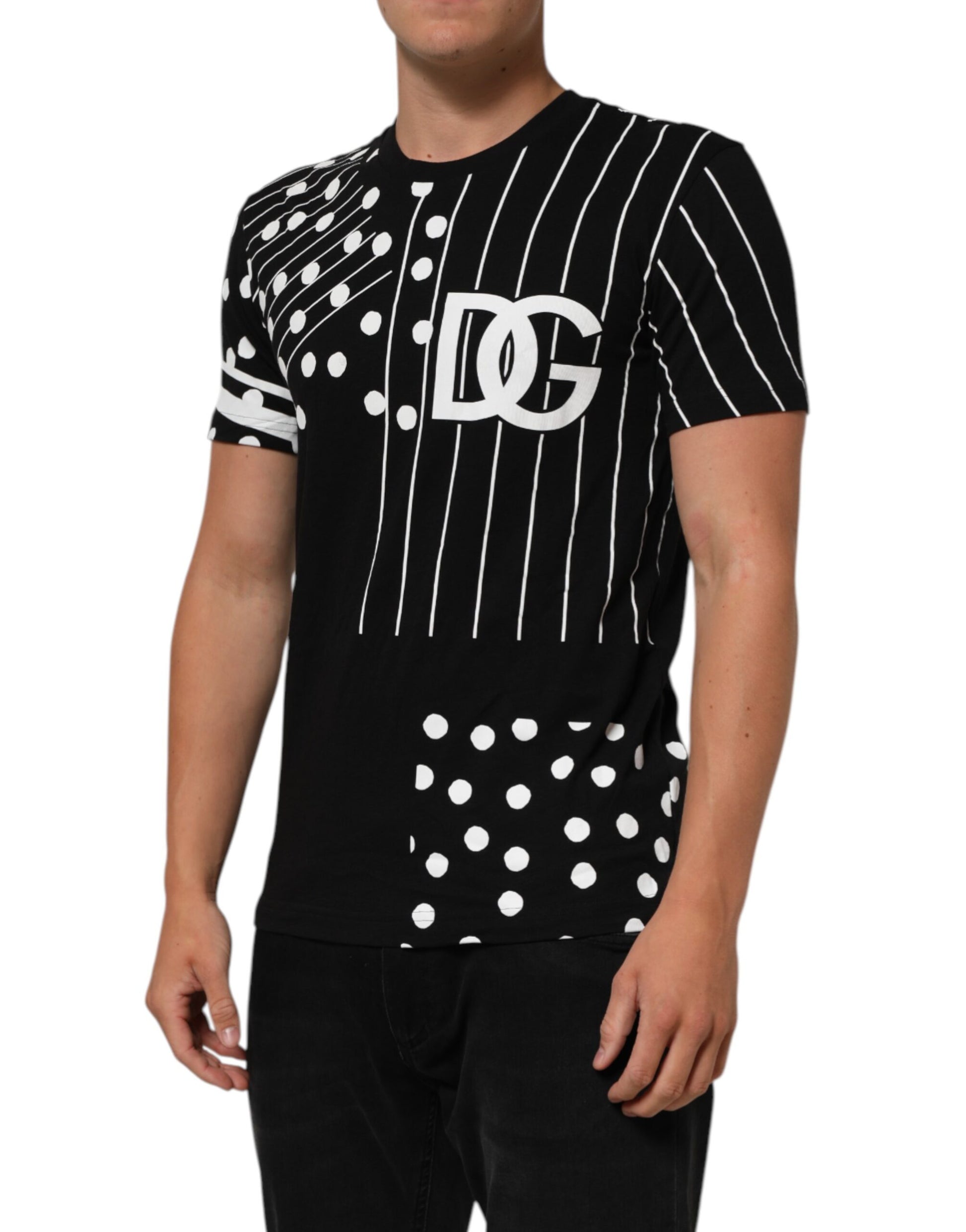 T-shirt Dolce & Gabbana en coton noir à pois et col rond