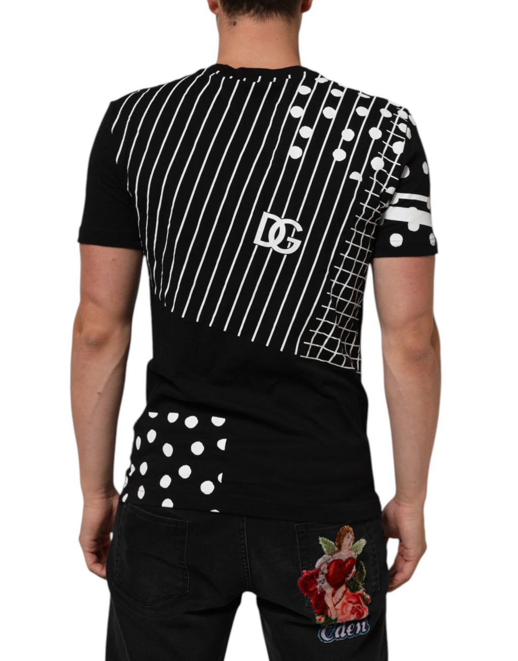 T-shirt Dolce & Gabbana en coton noir à pois et col rond