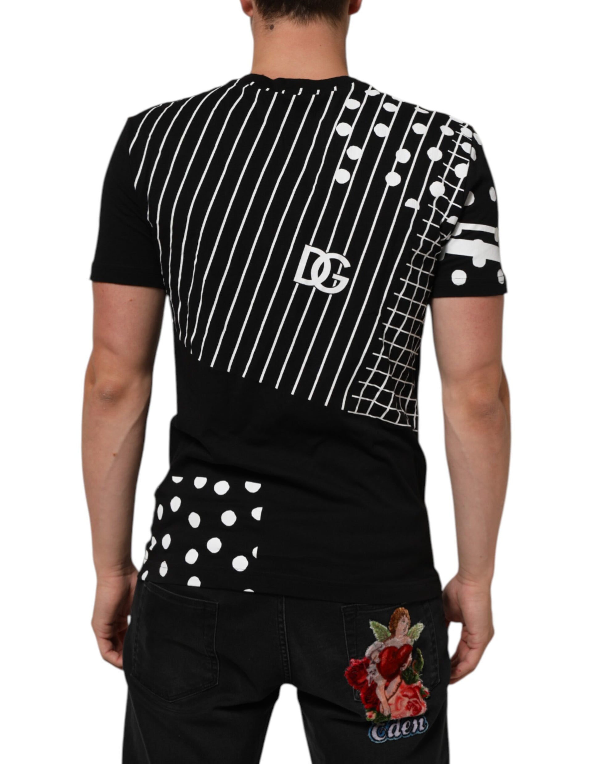 T-shirt Dolce & Gabbana en coton noir à pois et col rond
