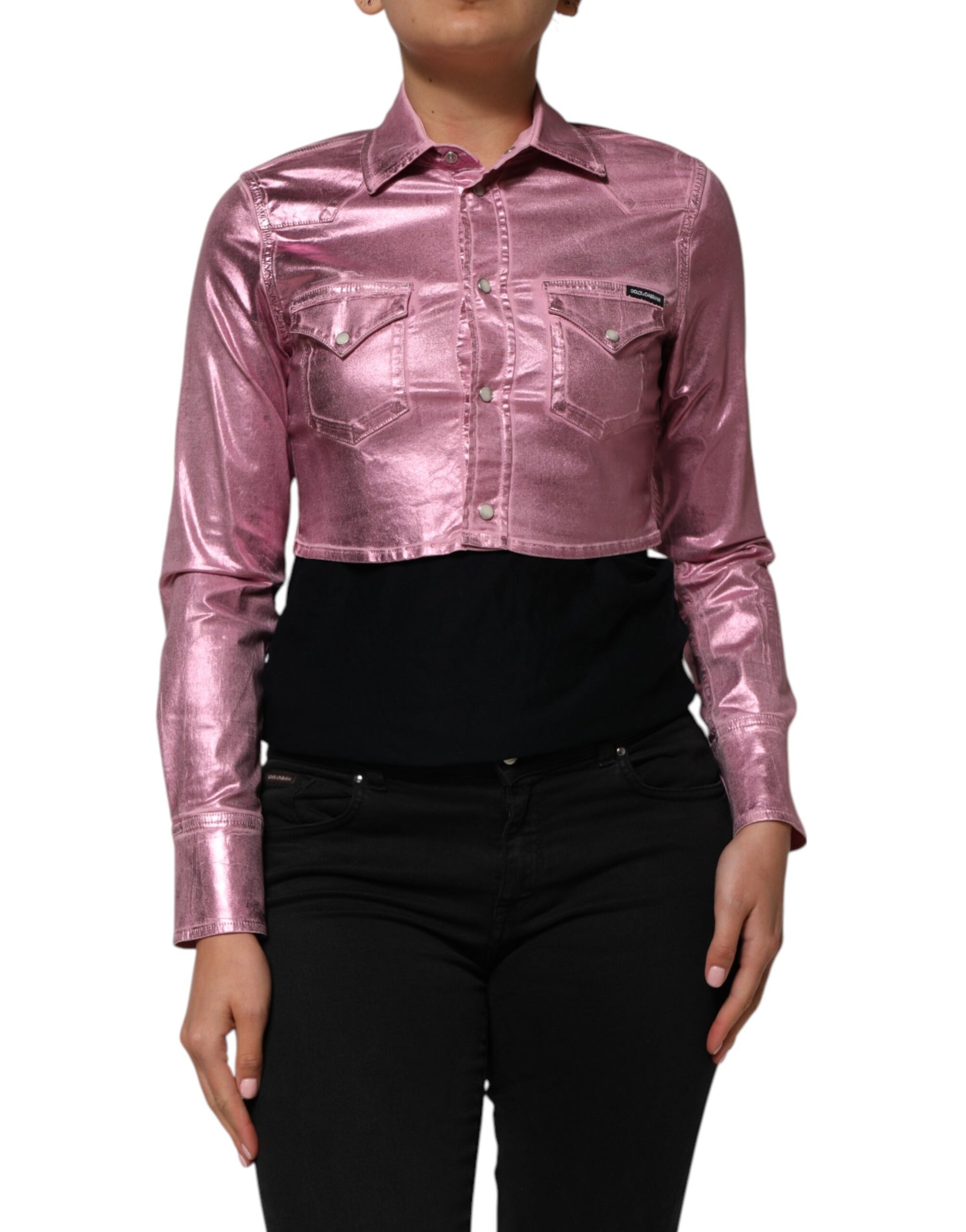 Veste courte à col Dolce & Gabbana en coton stretch rose