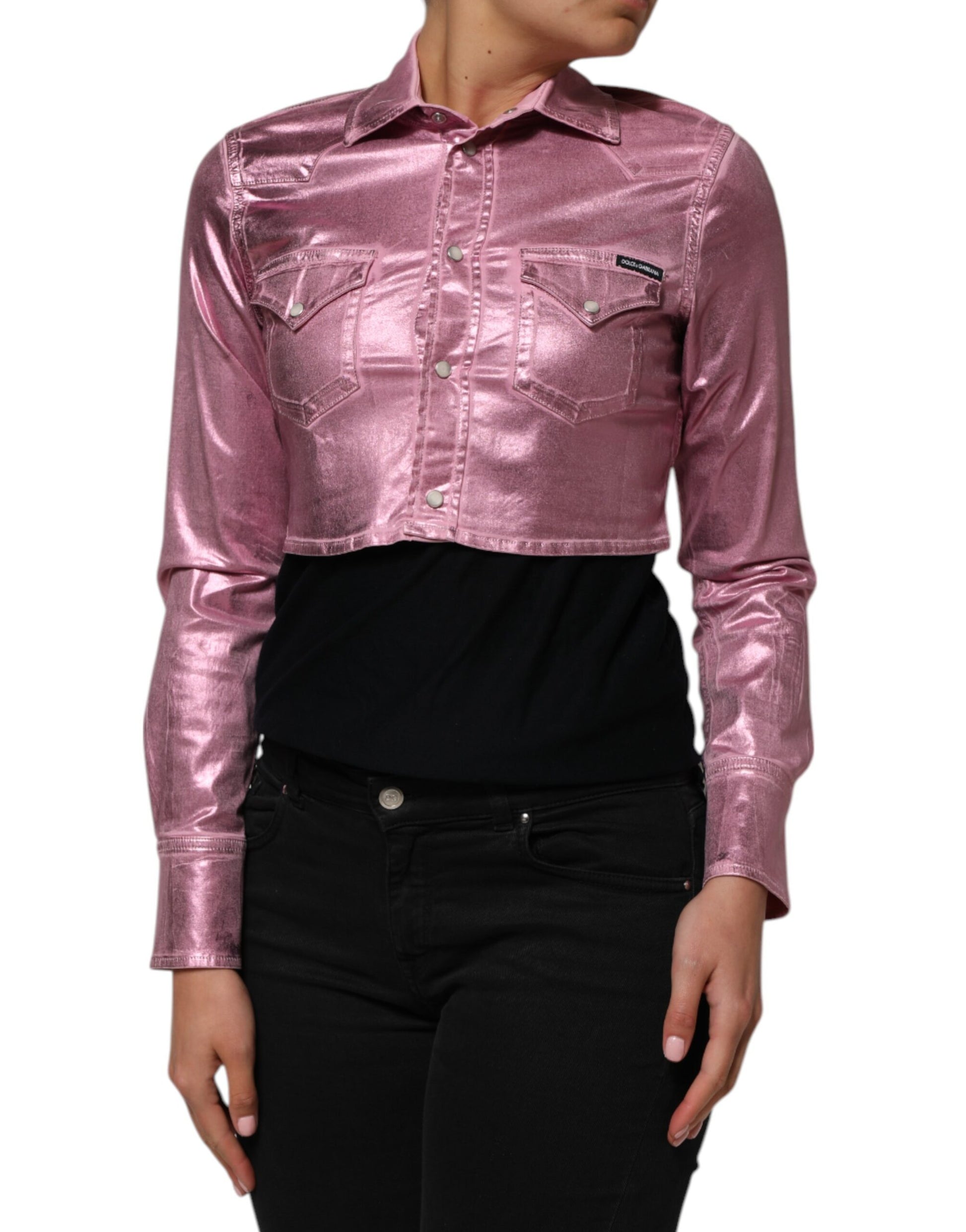 Veste courte à col Dolce & Gabbana en coton stretch rose