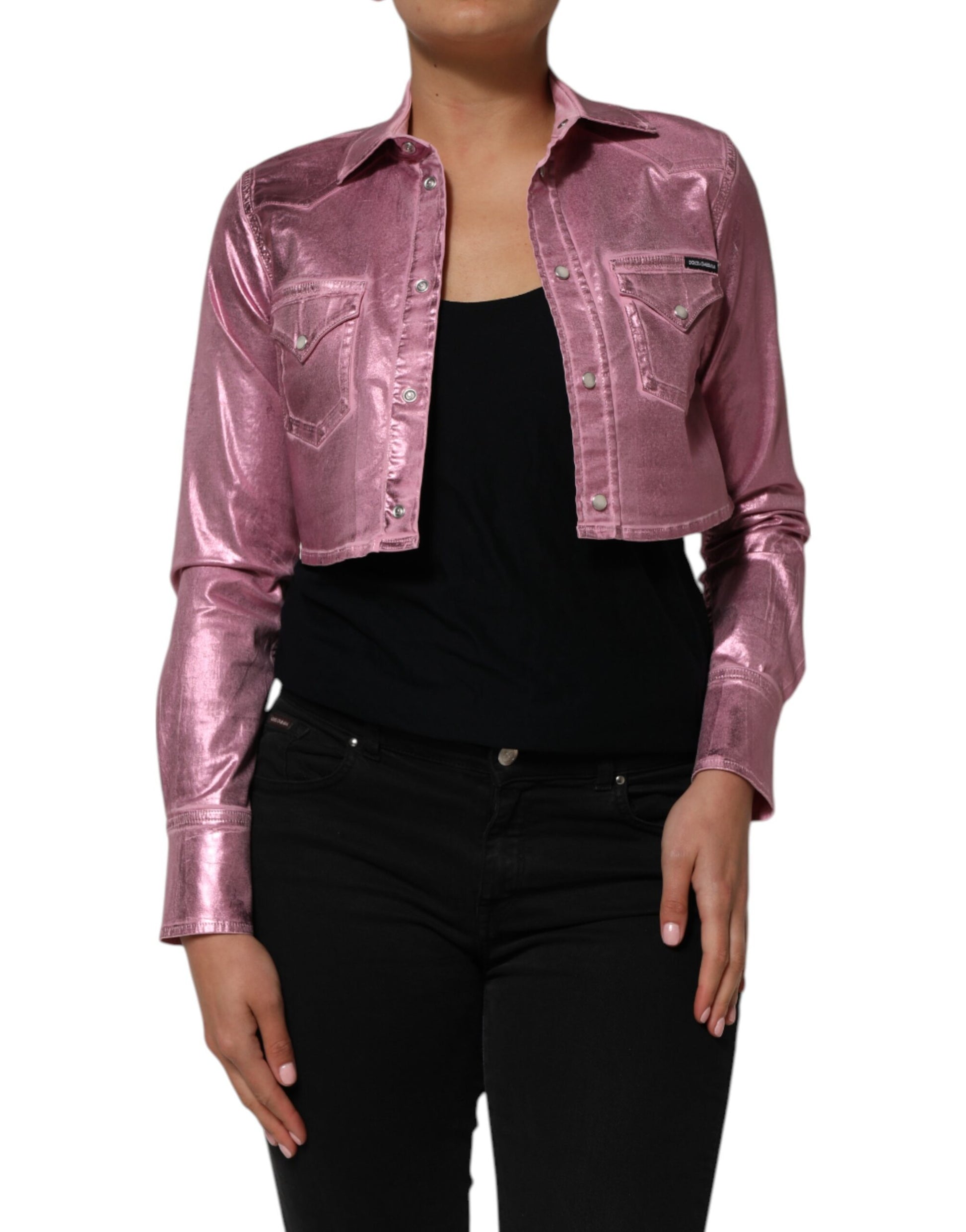 Veste courte à col Dolce & Gabbana en coton stretch rose