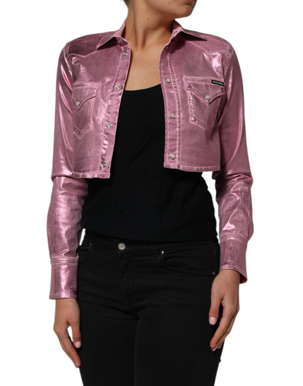 Veste courte à col Dolce & Gabbana en coton stretch rose