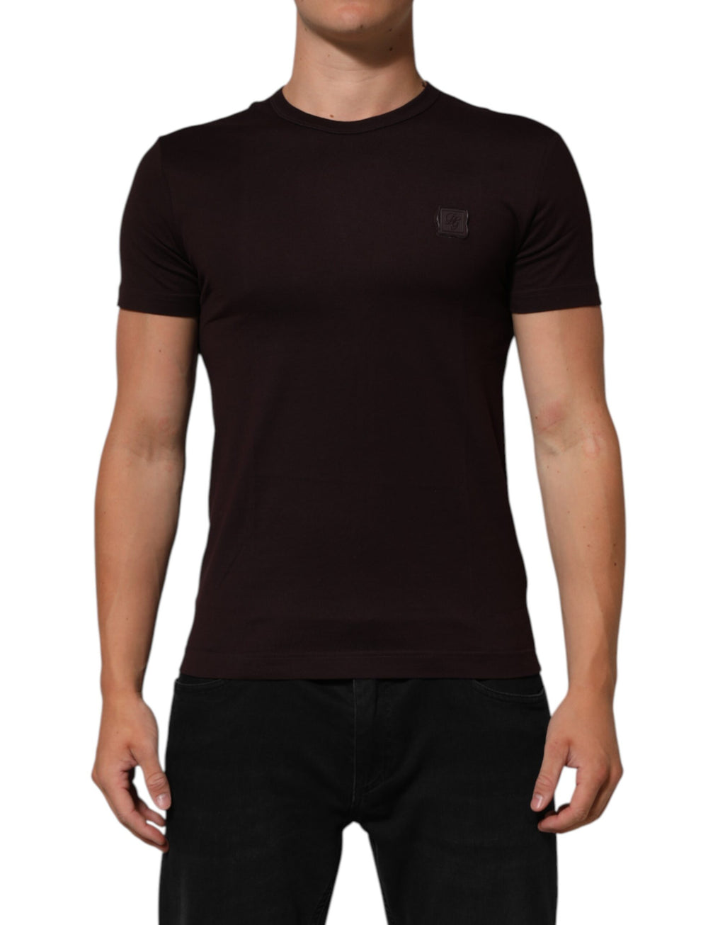 T-shirt ras du cou Dolce & Gabbana en coton marron avec plaque logo