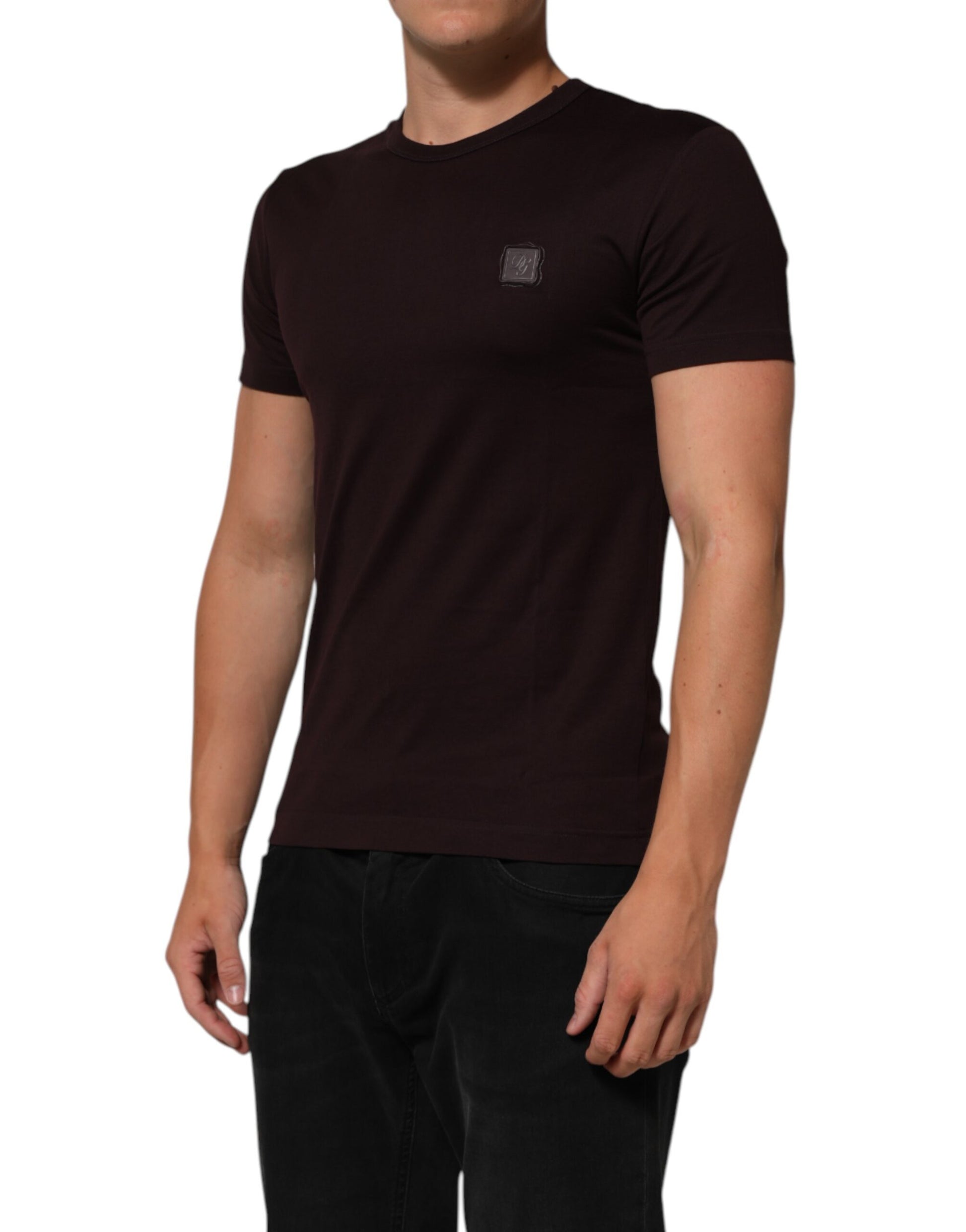 T-shirt ras du cou Dolce & Gabbana en coton marron avec plaque logo