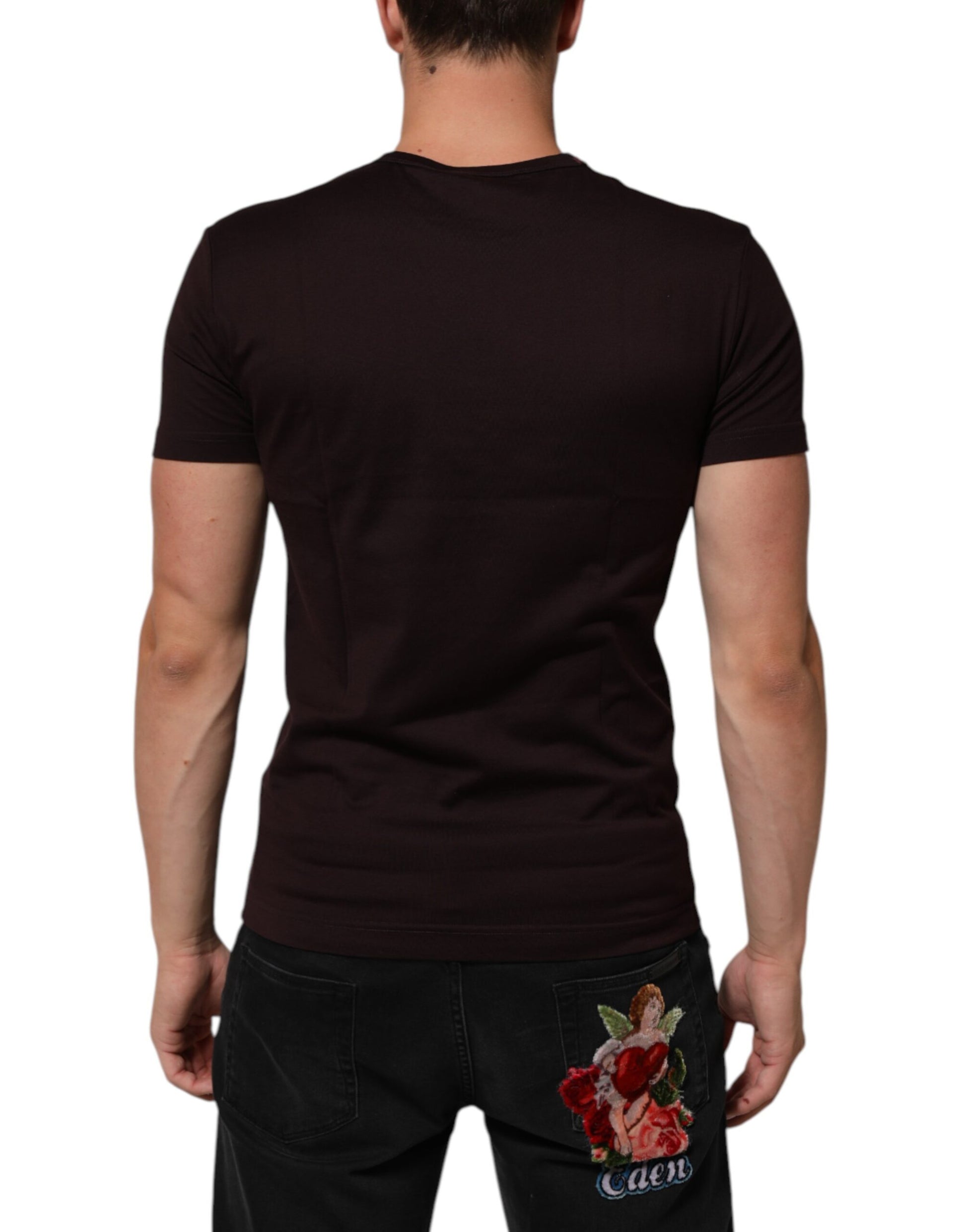 T-shirt ras du cou Dolce & Gabbana en coton marron avec plaque logo