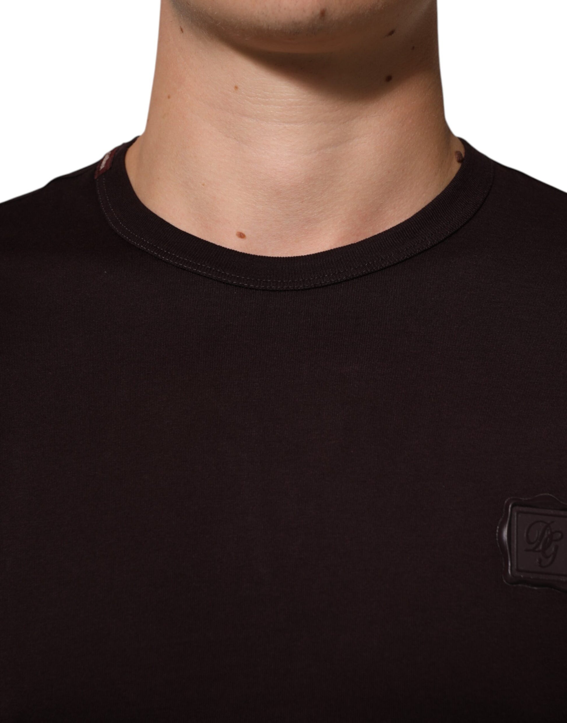 T-shirt ras du cou Dolce & Gabbana en coton marron avec plaque logo