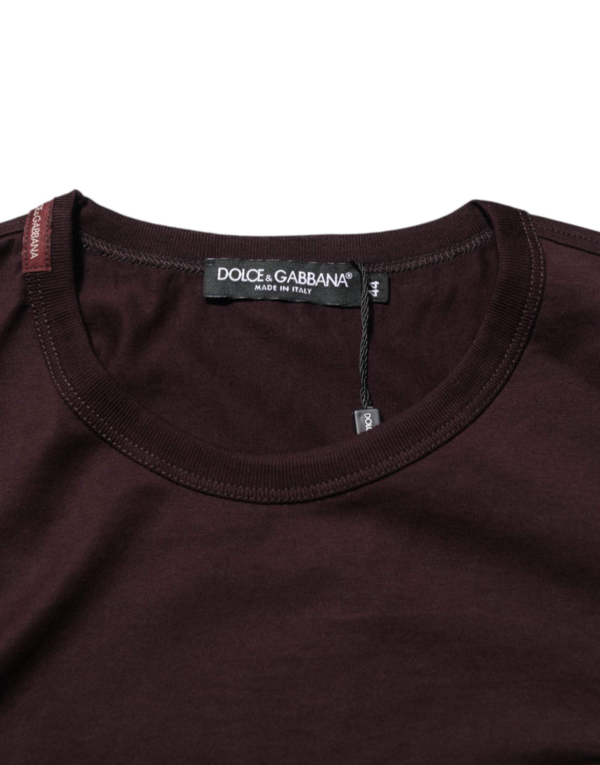 T-shirt ras du cou Dolce & Gabbana en coton marron avec plaque logo