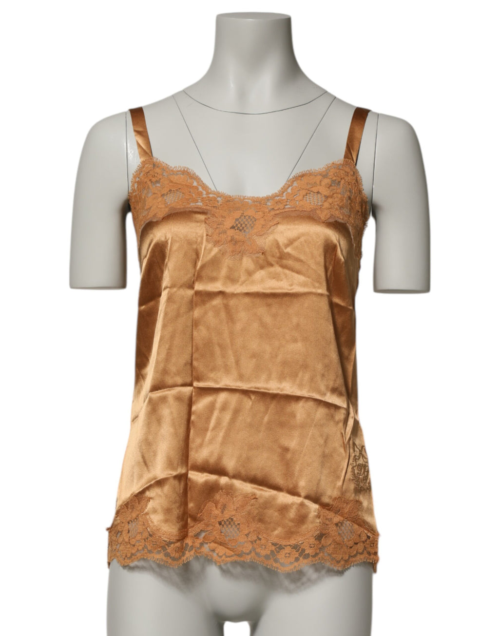 Dolce & Gabbana Débardeur Lingerie en Soie Satinée Dentelle Florale Marron