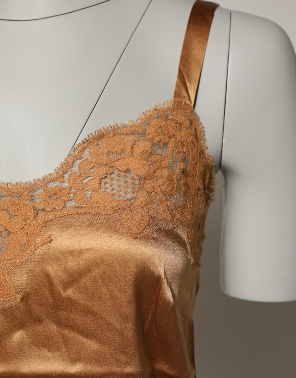 Dolce & Gabbana Débardeur Lingerie en Soie Satinée Dentelle Florale Marron