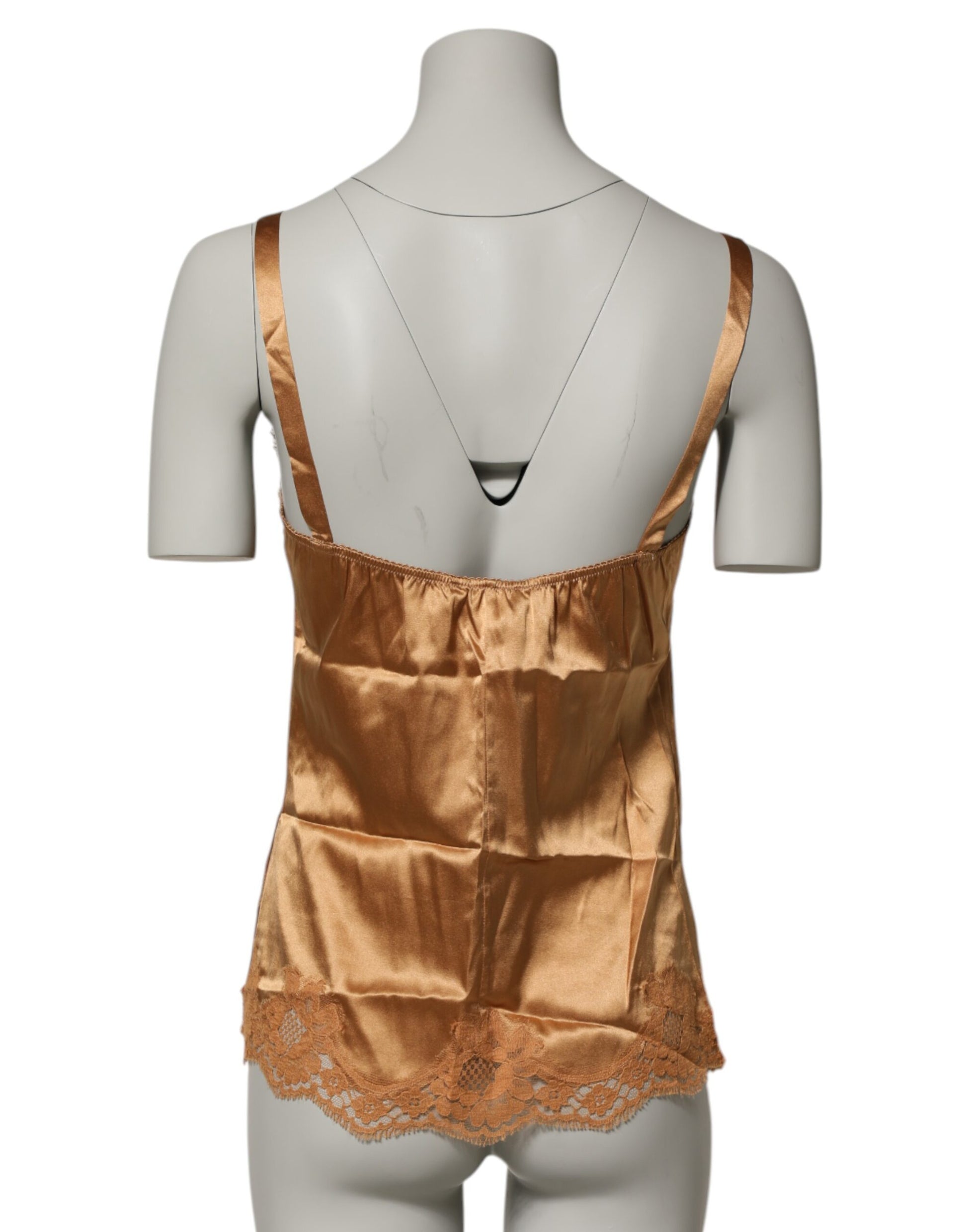 Dolce & Gabbana Débardeur Lingerie en Soie Satinée Dentelle Florale Marron