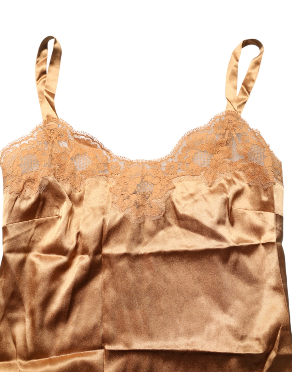 Dolce & Gabbana Débardeur Lingerie en Soie Satinée Dentelle Florale Marron