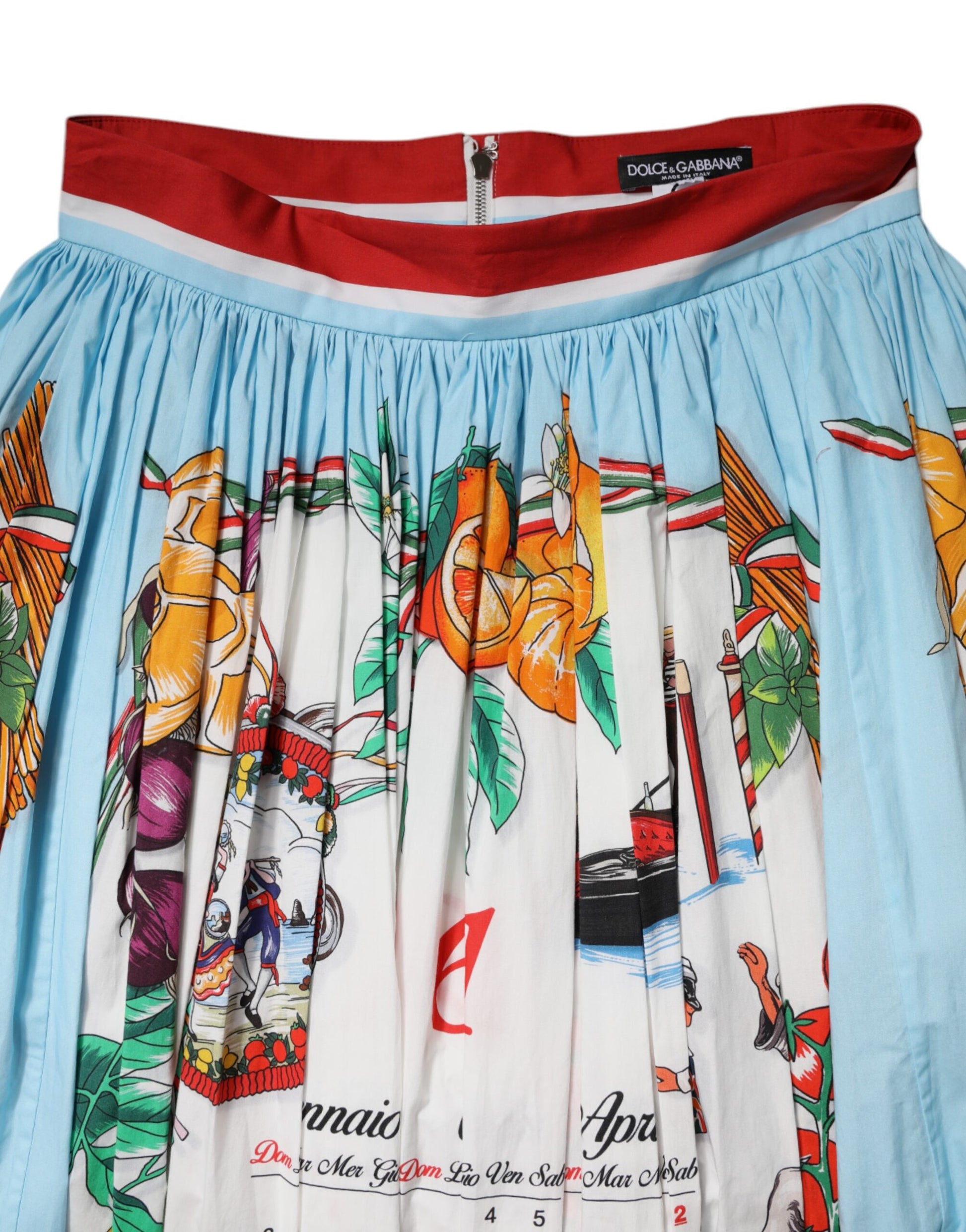 Dolce & Gabbana White Calendar Print Cotton Gathered Maxi Skirt