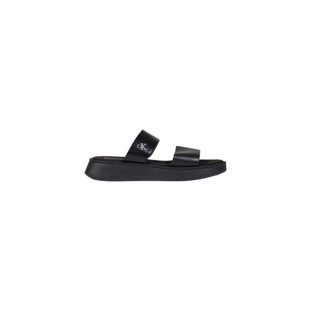 Sandales plates en cuir noir Calvin Klein Jeans