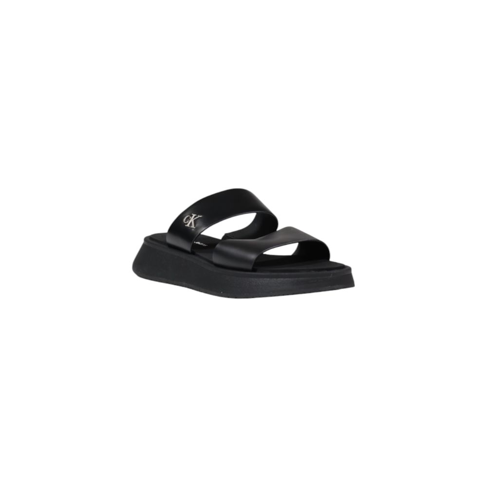 Sandales plates en cuir noir Calvin Klein Jeans