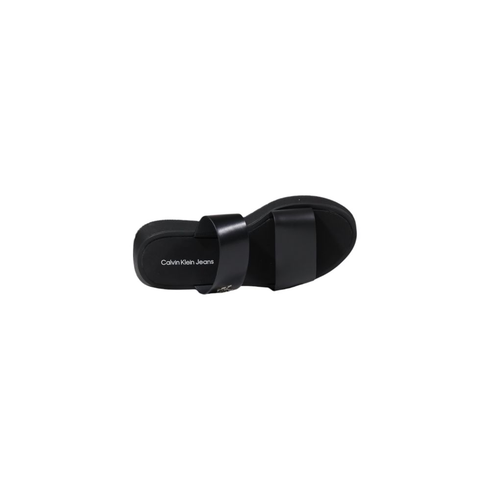 Sandales plates en cuir noir Calvin Klein Jeans