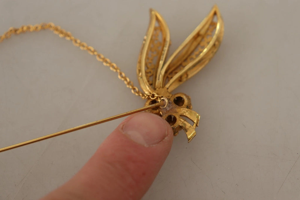 Dolce & Gabbana Gold Tone 925 Sterling Silver Crystal Chain Brooch