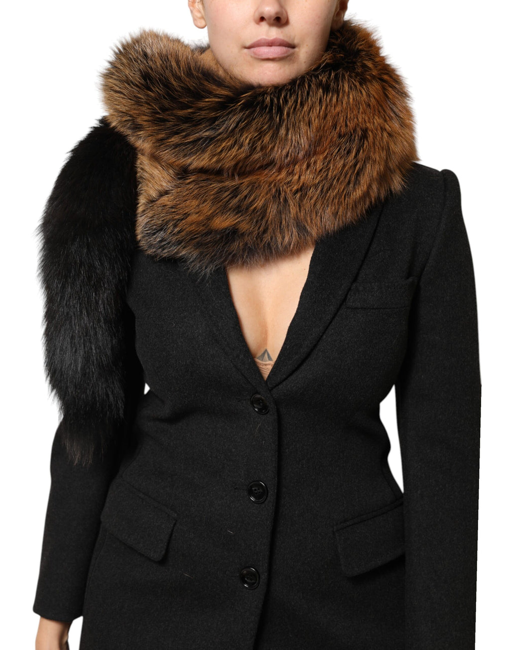 Écharpe cachemire chauffe-cou en fourrure de renard roux marron Dolce & Gabbana