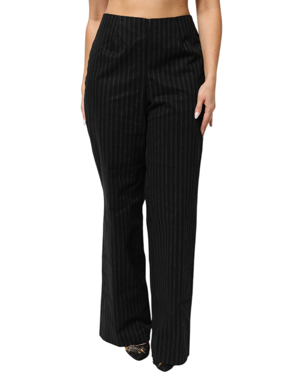 Pantalon droit BENCIVENGA en laine mélangée noire à rayures fines