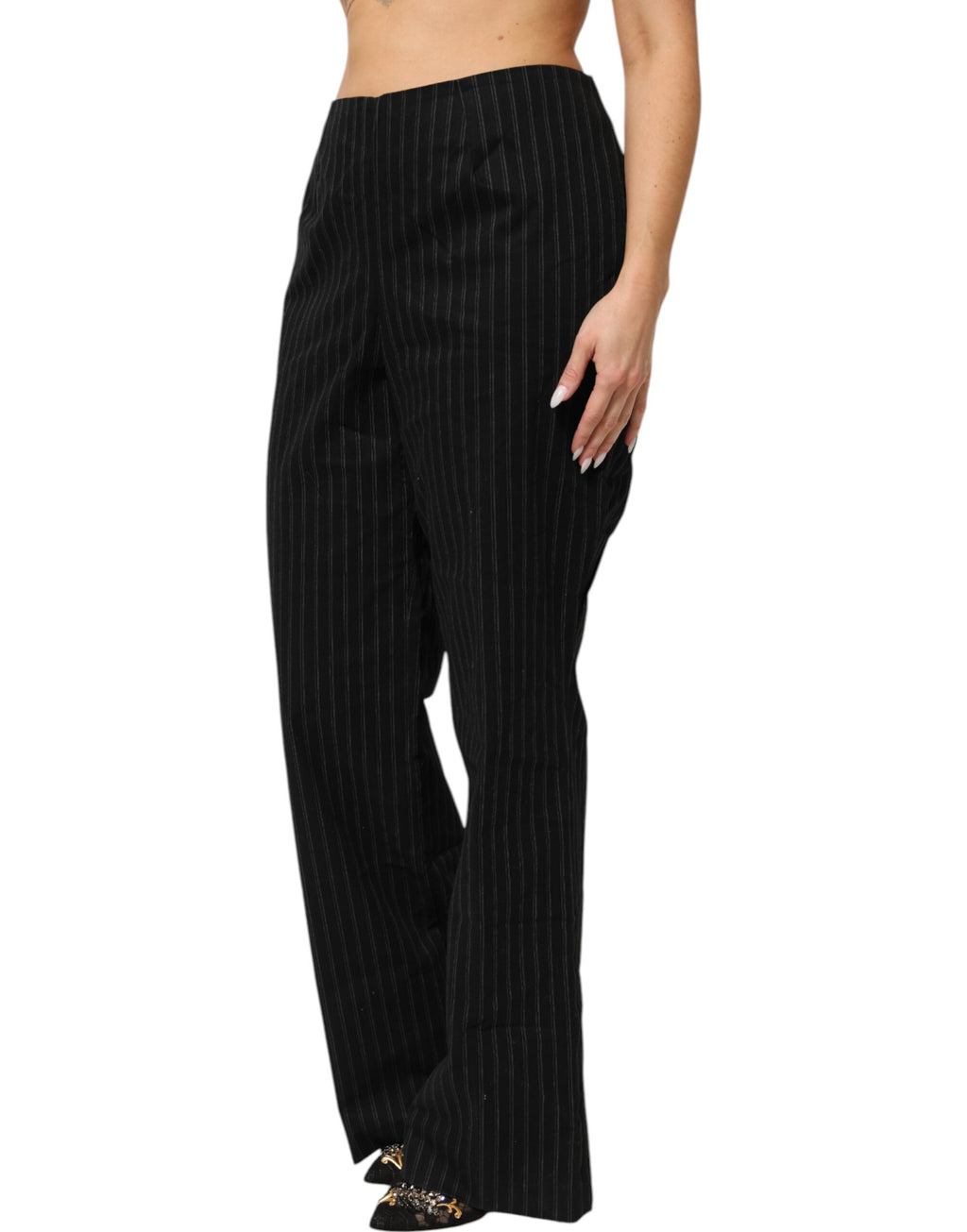 Pantalon droit BENCIVENGA en laine mélangée noire à rayures fines