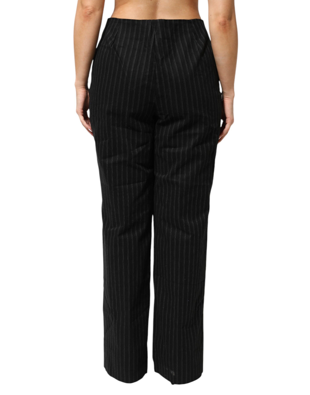 Pantalon droit BENCIVENGA en laine mélangée noire à rayures fines
