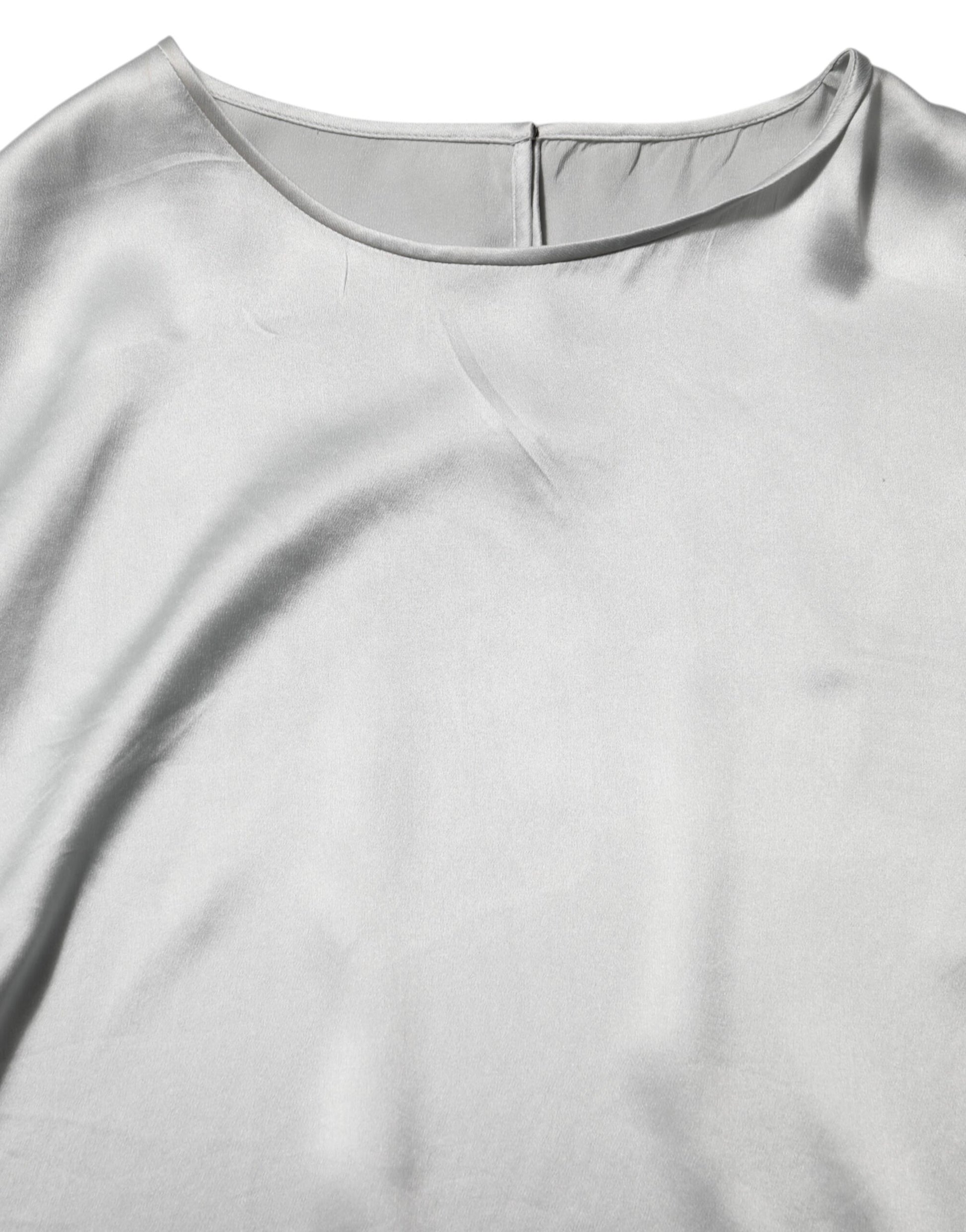 Haut à manches longues en satin de soie gris et dentelle florale Dolce & Gabbana