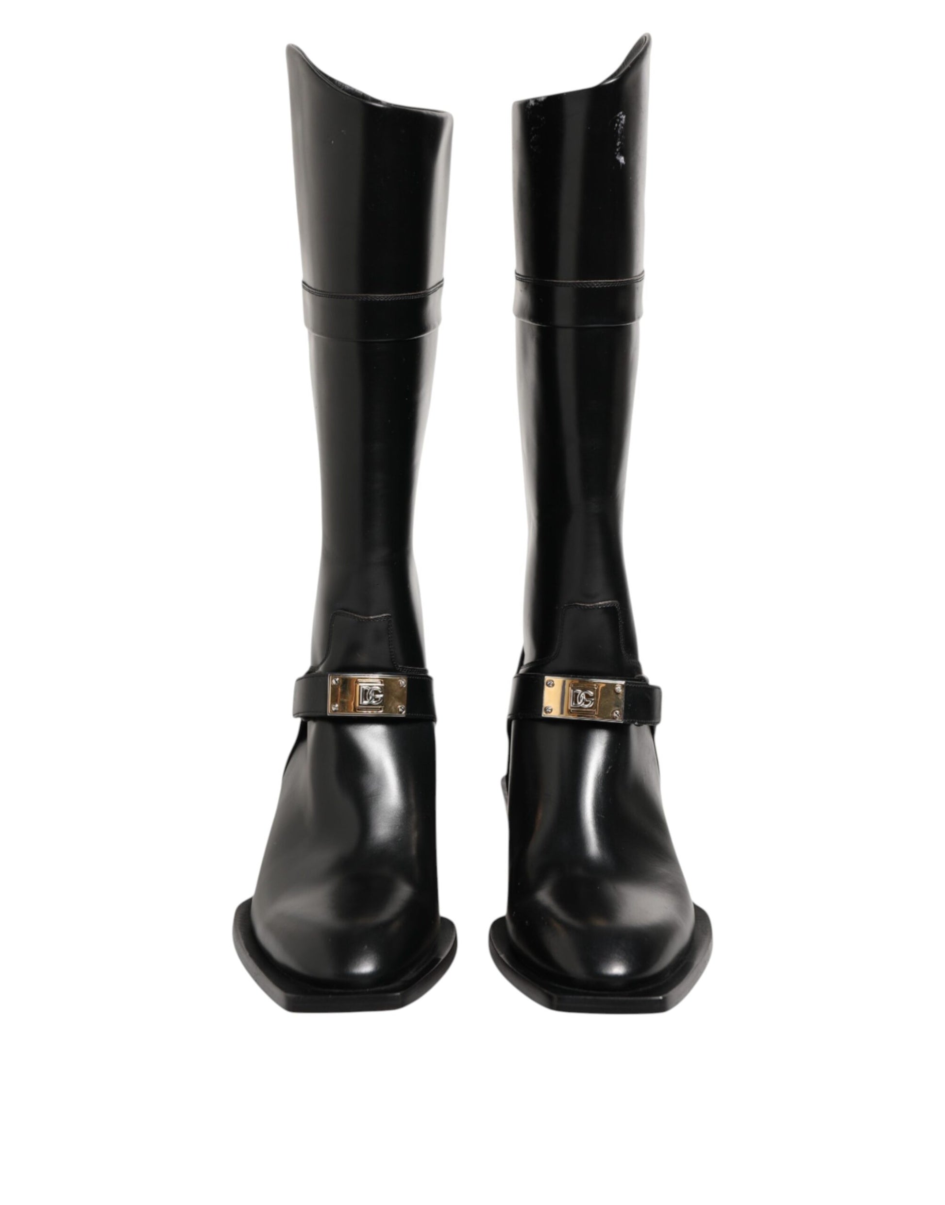 Bottes hautes Dolce & Gabbana noires avec logo et plaque
