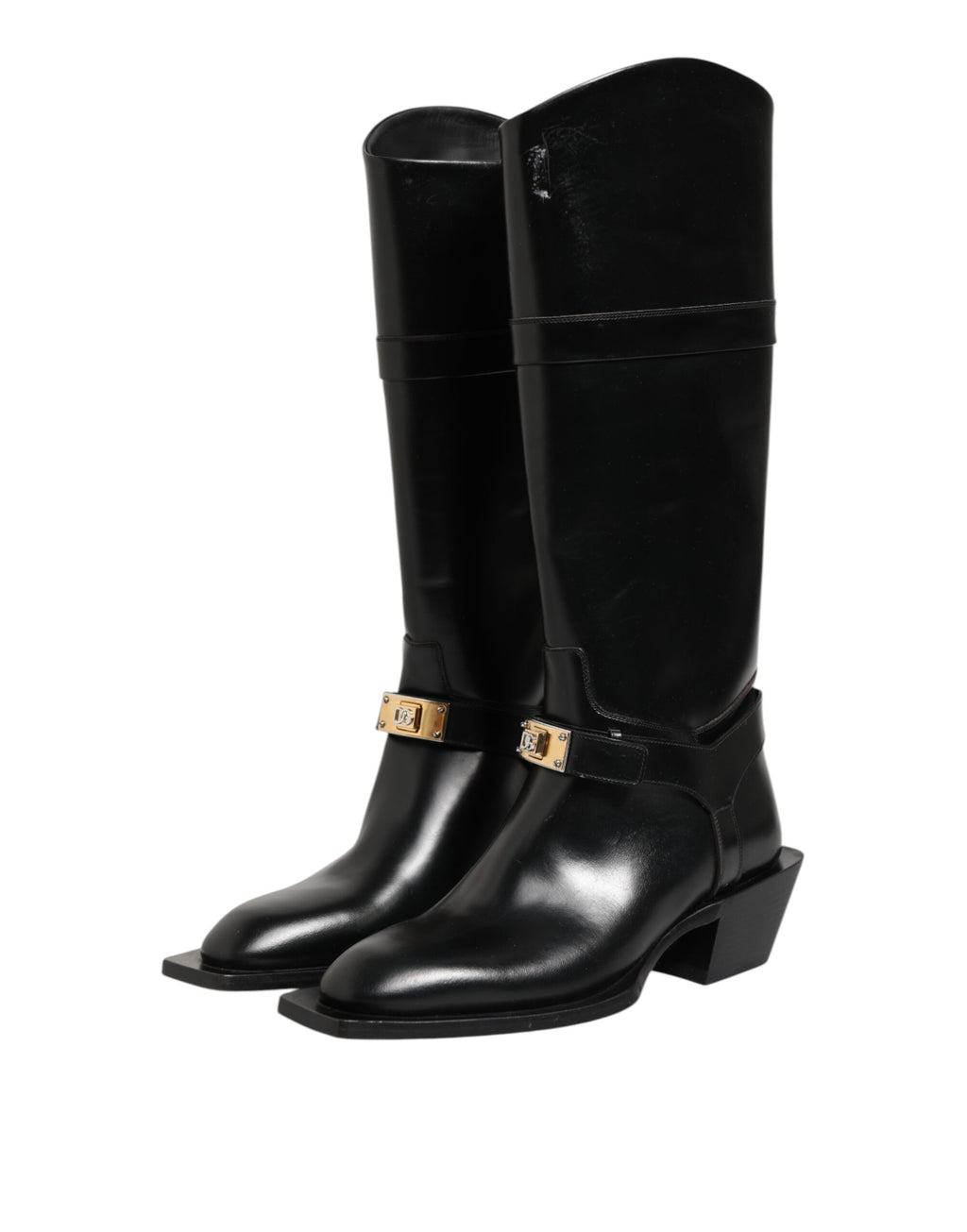 Bottes hautes Dolce & Gabbana noires avec logo et plaque