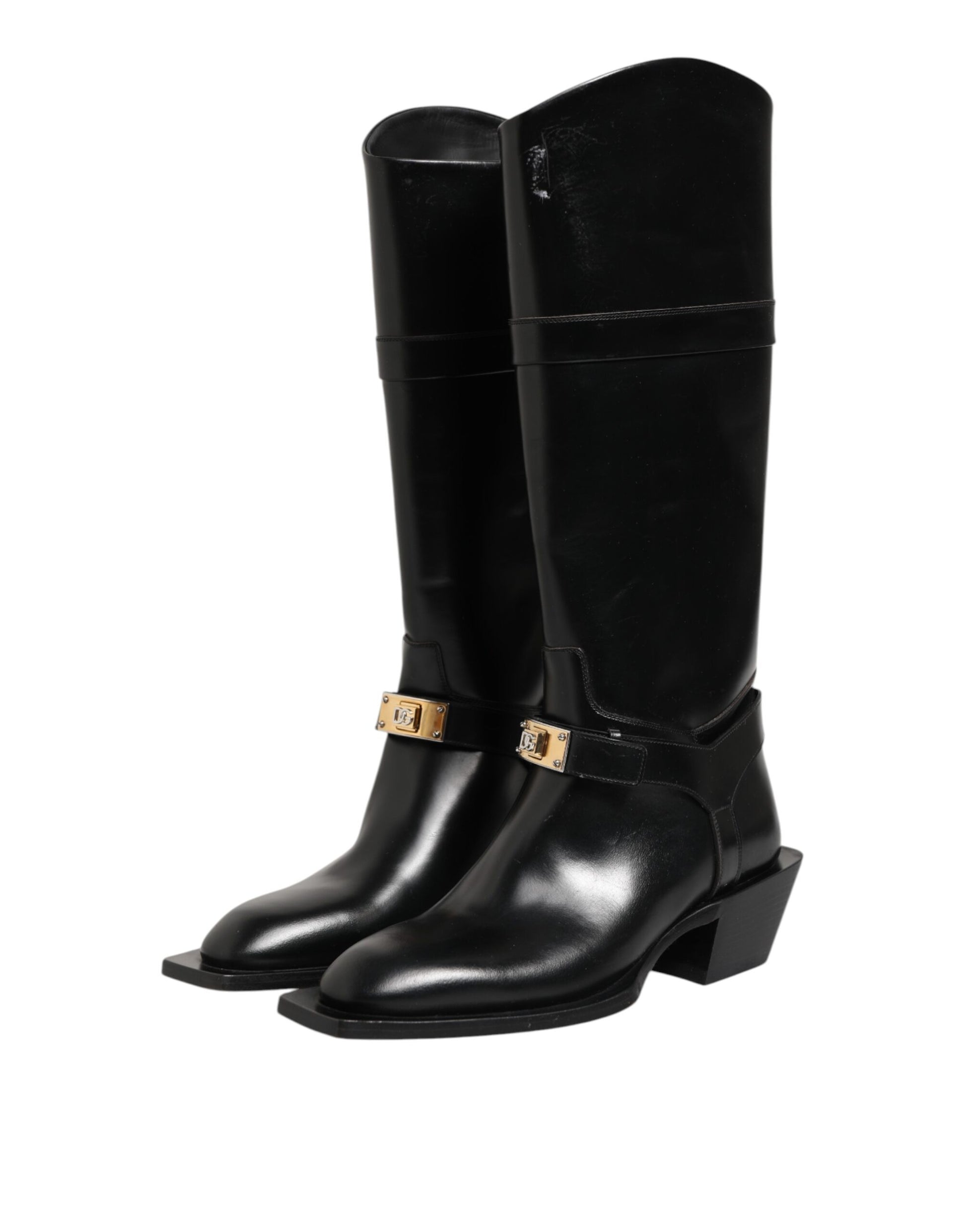 Bottes hautes Dolce & Gabbana noires avec logo et plaque