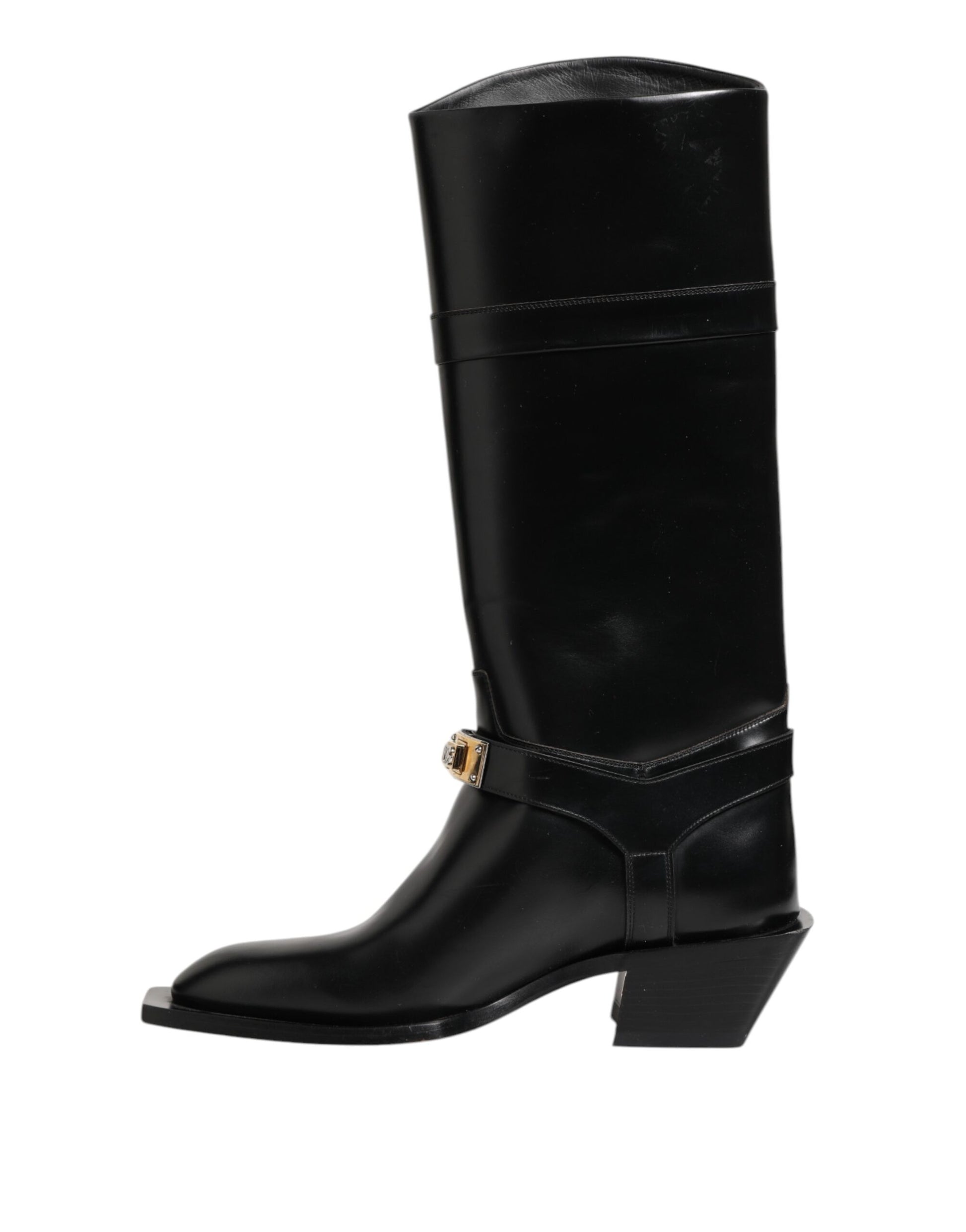 Bottes hautes Dolce & Gabbana noires avec logo et plaque