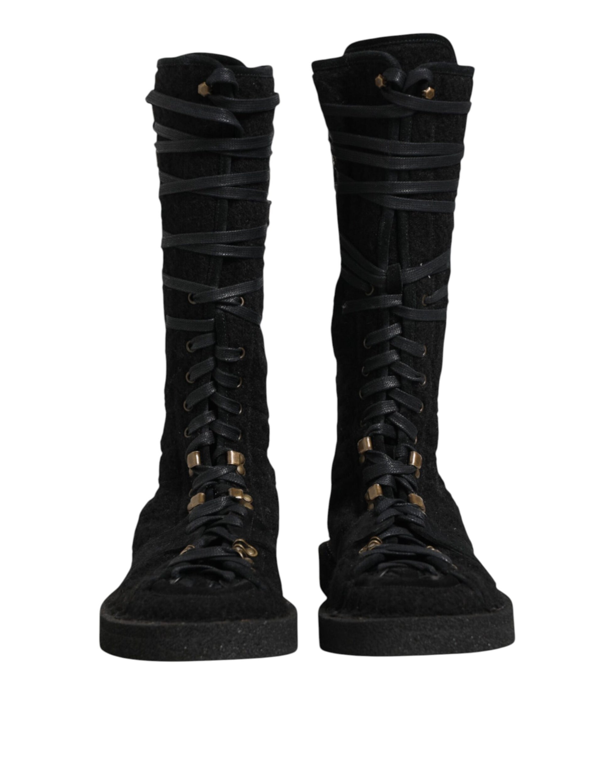 Bottes mi-mollet Dolce & Gabbana en laine d'alpaga noire et daim