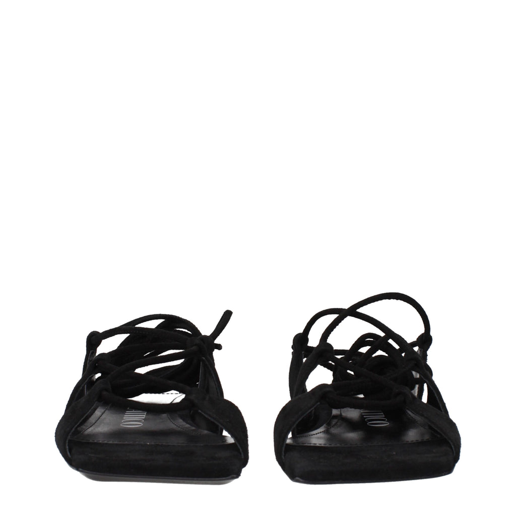 The Attico Black Leather Flat Sandals