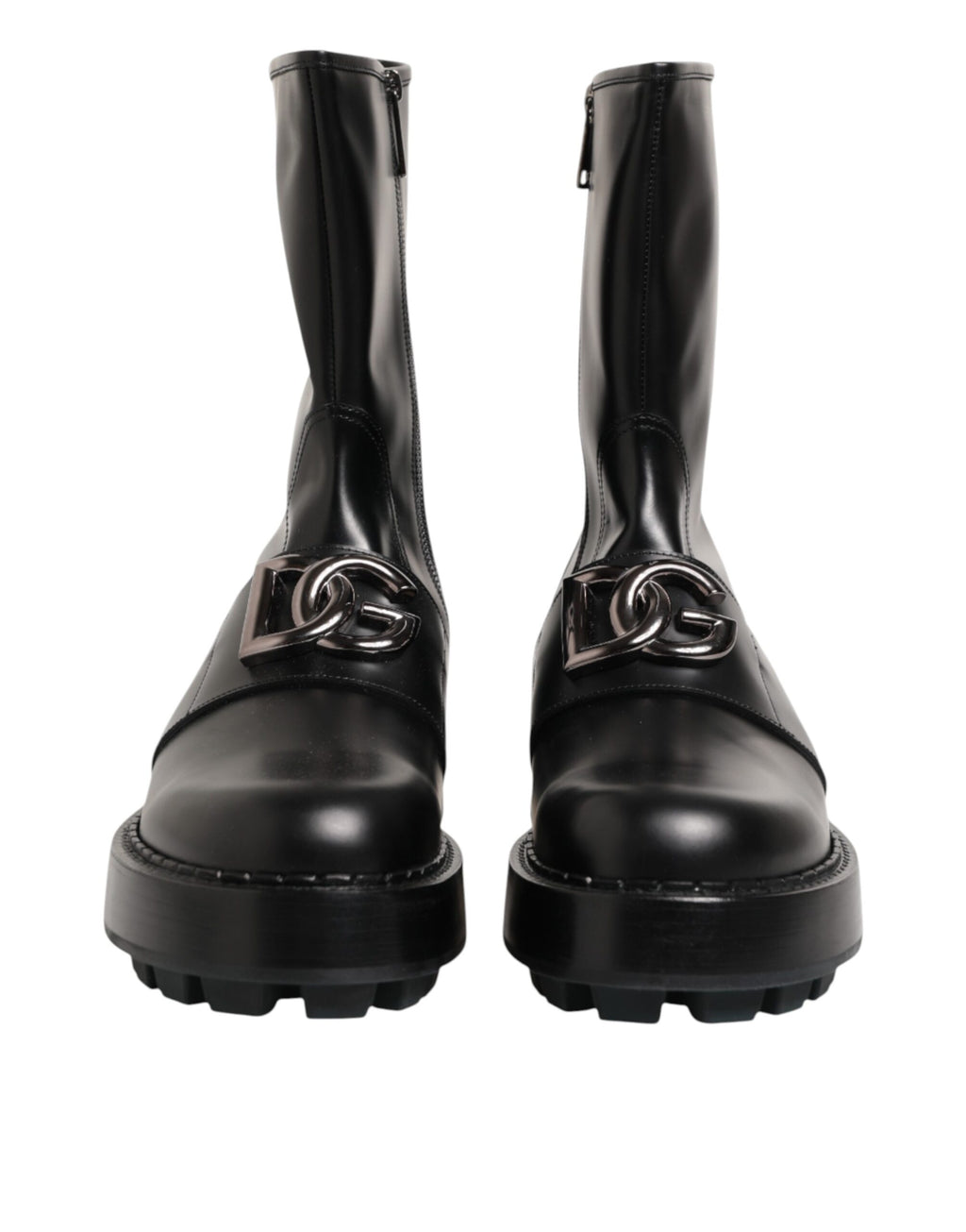 Bottes Biker Dolce & Gabbana Noires Mi-Mollet avec Plaque Logo