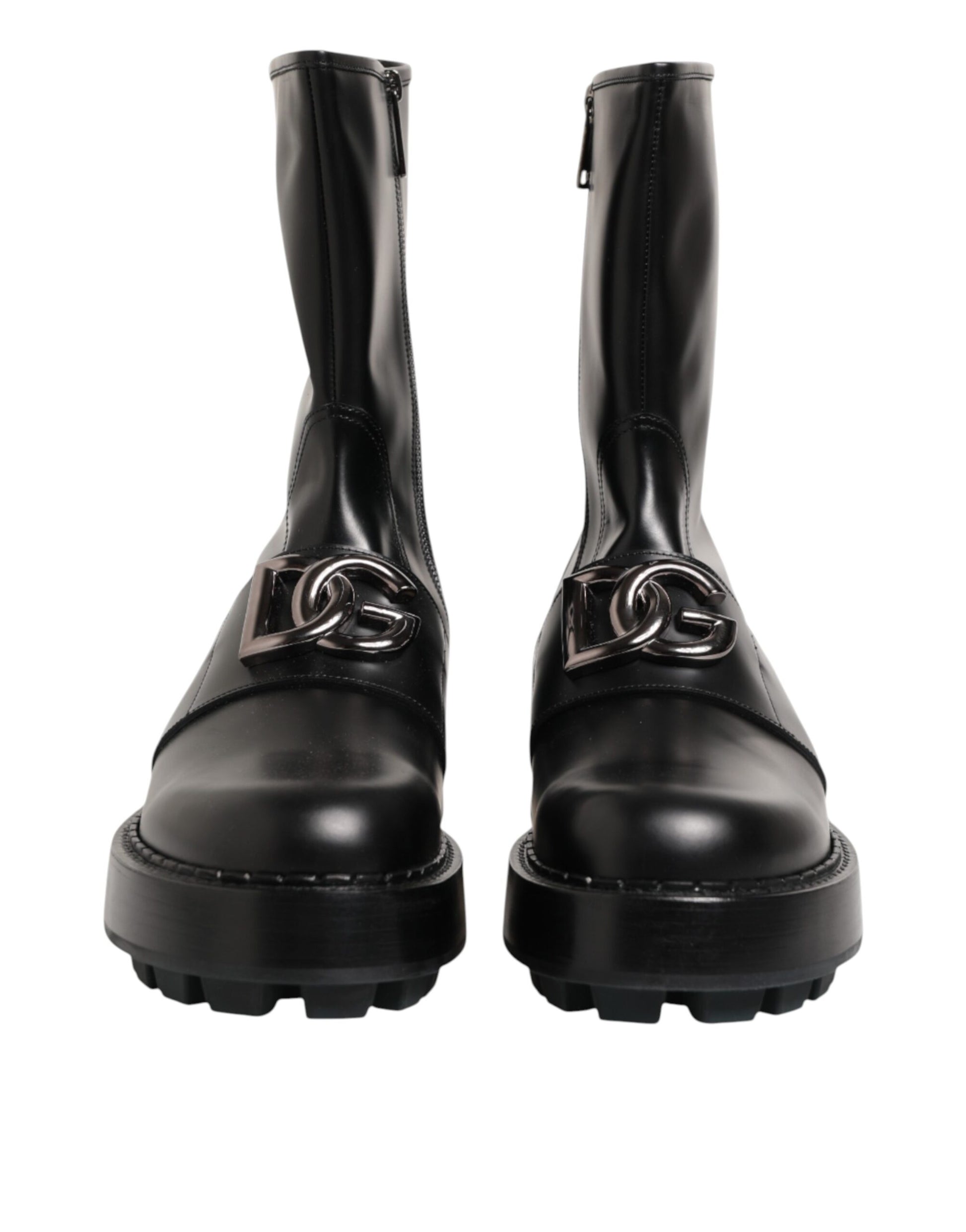 Bottes Biker Dolce & Gabbana Noires Mi-Mollet avec Plaque Logo