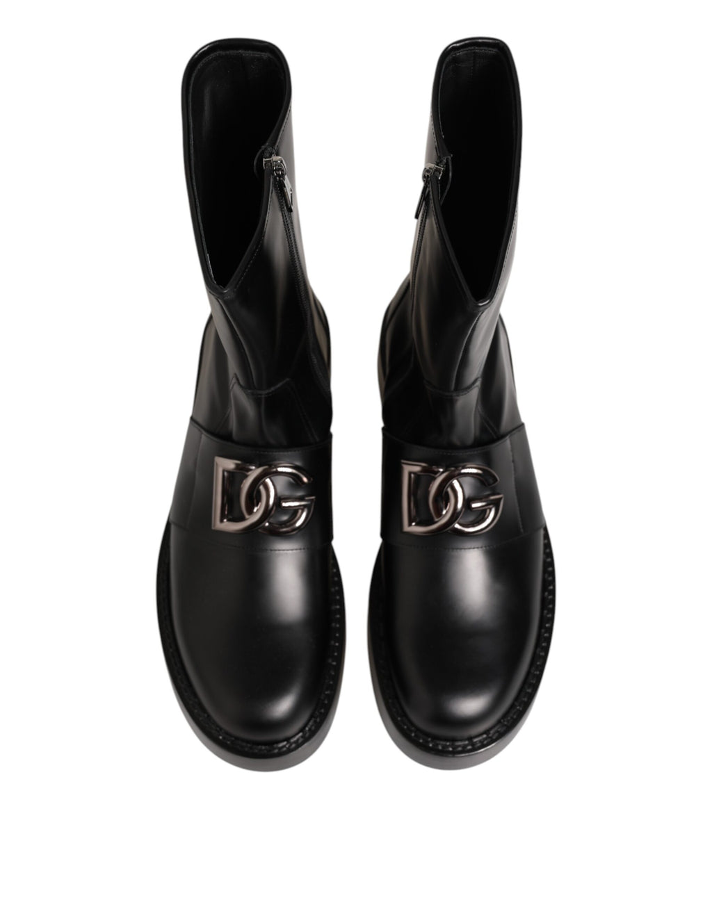 Bottes Biker Dolce & Gabbana Noires Mi-Mollet avec Plaque Logo