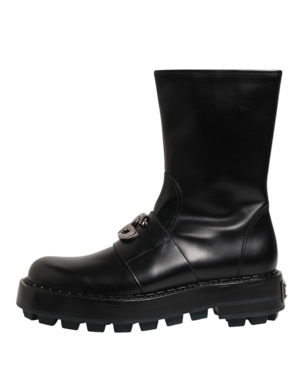 Bottes Biker Dolce & Gabbana Noires Mi-Mollet avec Plaque Logo