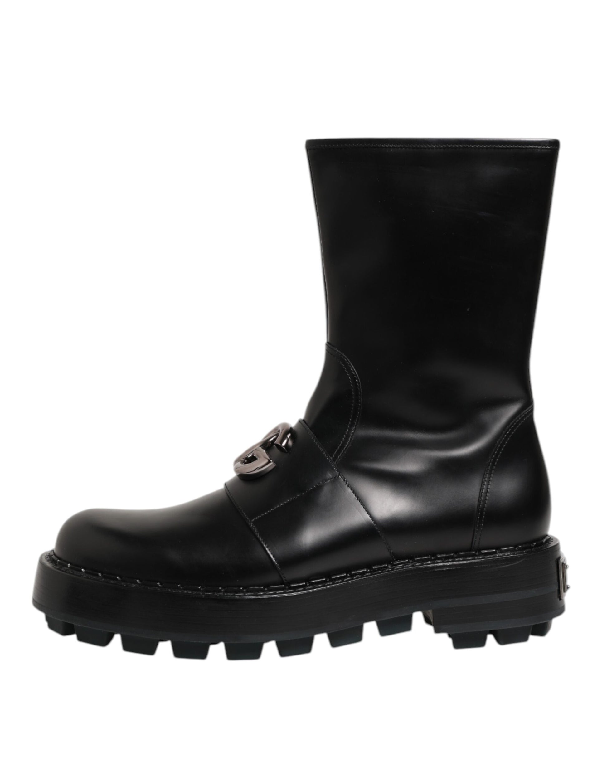 Bottes Biker Dolce & Gabbana Noires Mi-Mollet avec Plaque Logo