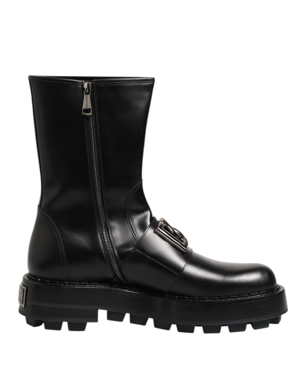 Bottes Biker Dolce & Gabbana Noires Mi-Mollet avec Plaque Logo