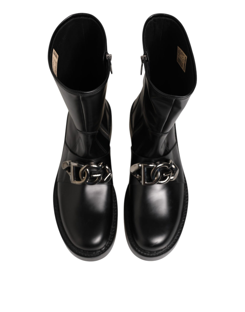 Bottes Biker Dolce & Gabbana Noires Mi-Mollet avec Plaque Logo
