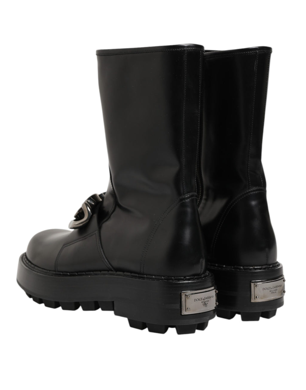 Bottes Biker Dolce & Gabbana Noires Mi-Mollet avec Plaque Logo