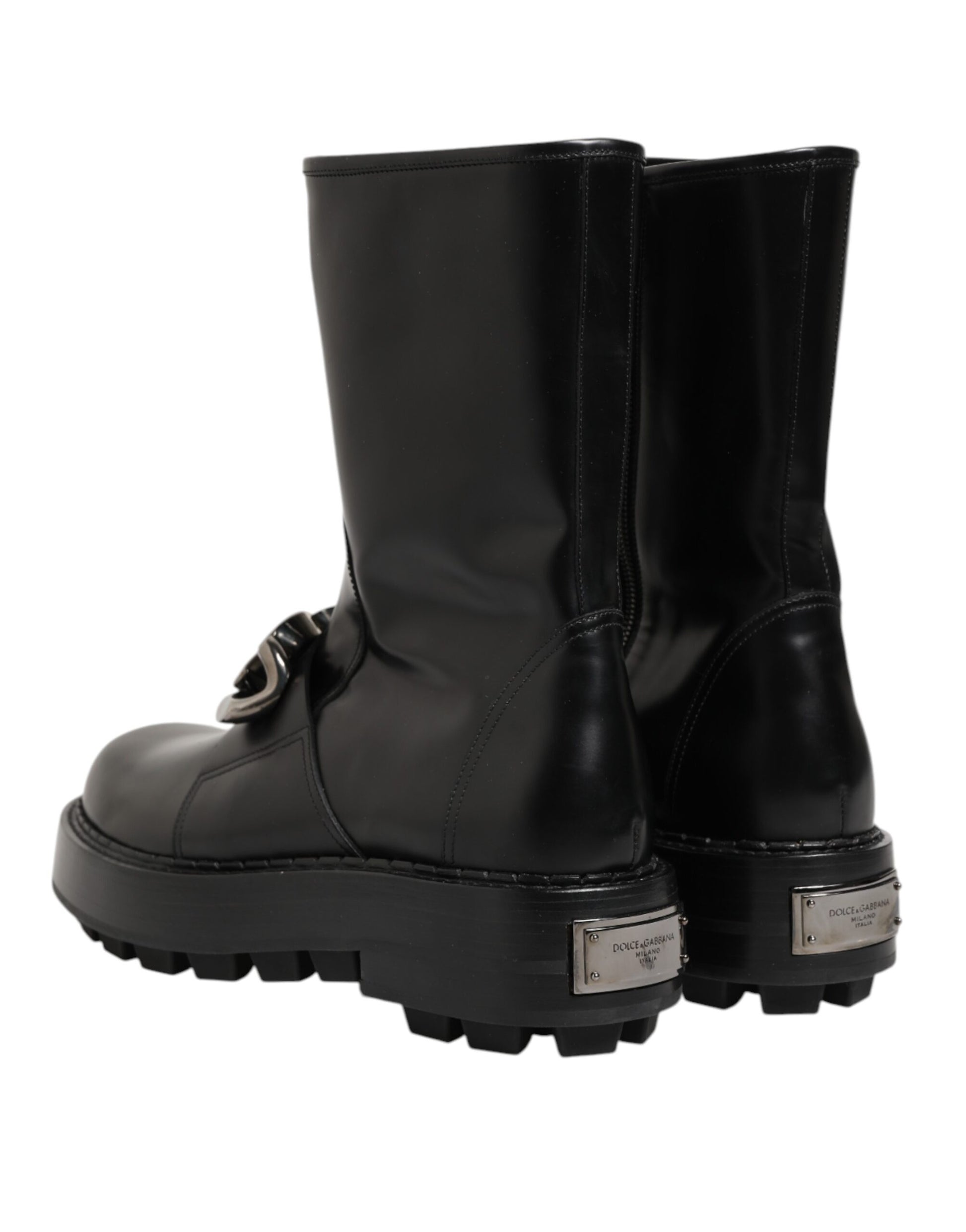 Bottes Biker Dolce & Gabbana Noires Mi-Mollet avec Plaque Logo