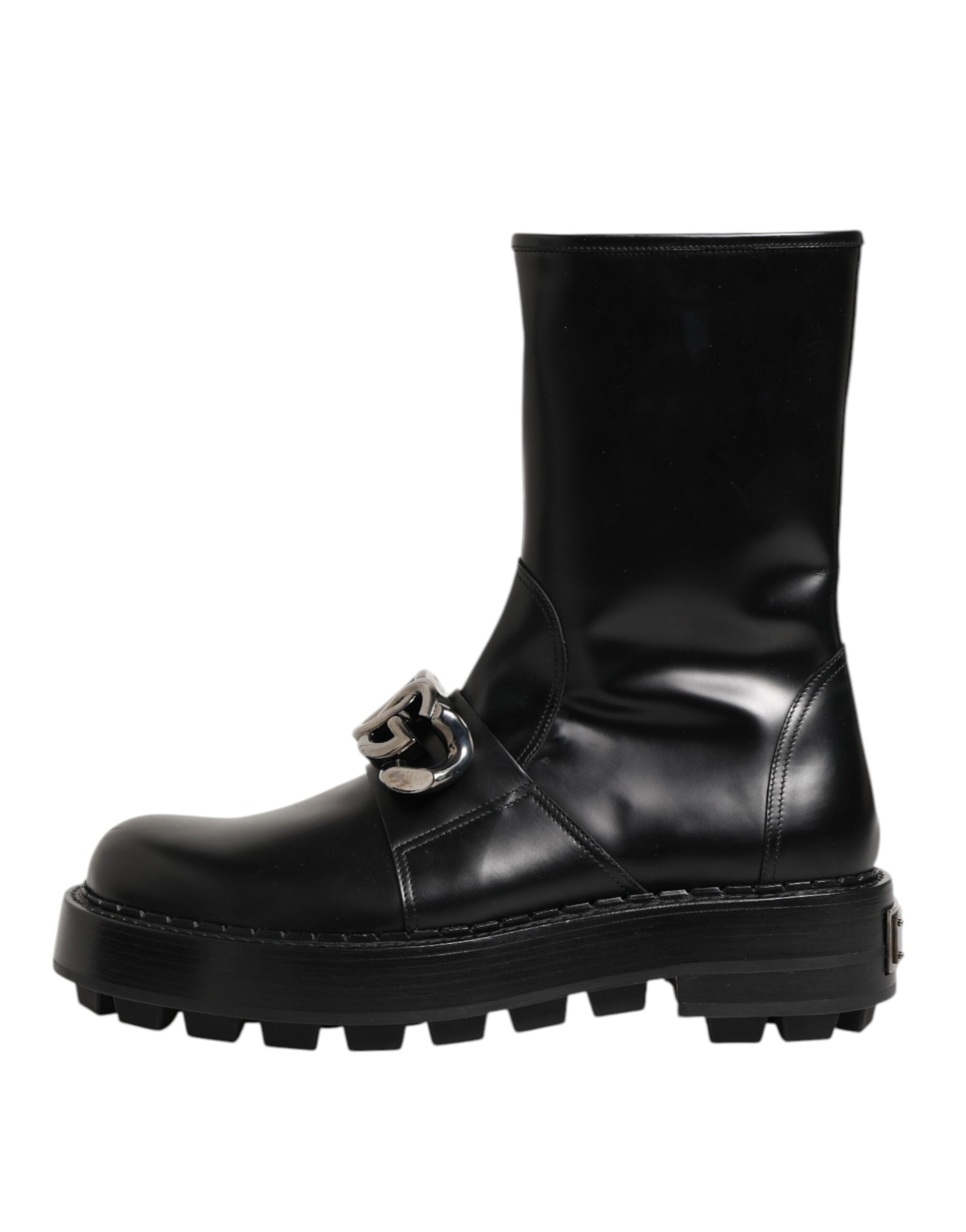 Bottes Biker Dolce & Gabbana Noires Mi-Mollet avec Plaque Logo