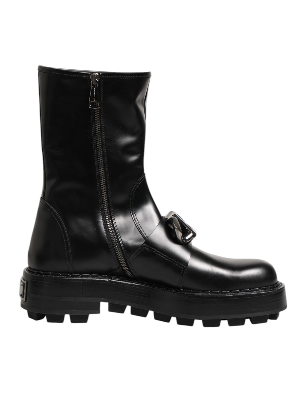 Bottes Biker Dolce & Gabbana Noires Mi-Mollet avec Plaque Logo