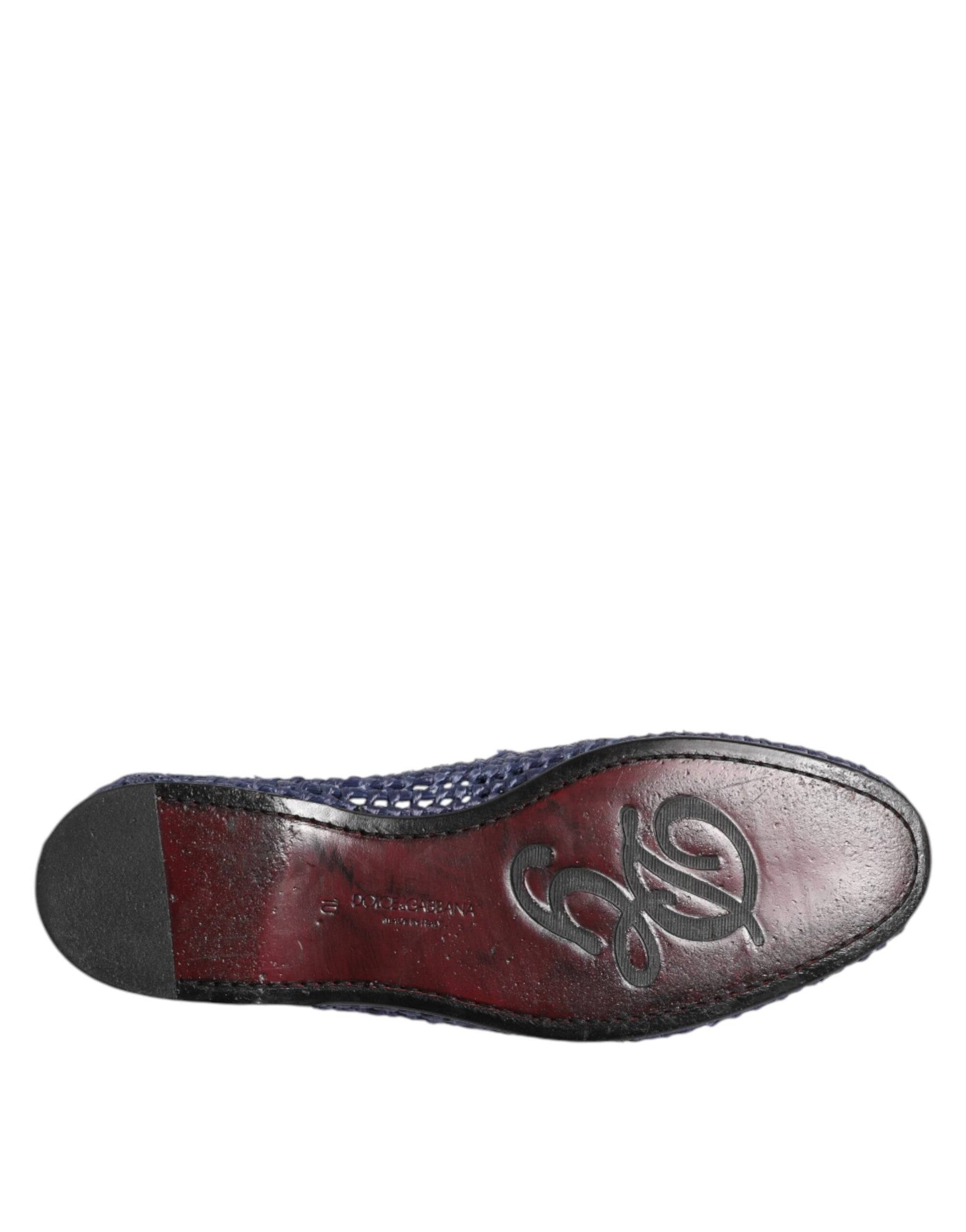 Dolce & Gabbana Blue Woven Leather Slip On Loafers Men Shoes
