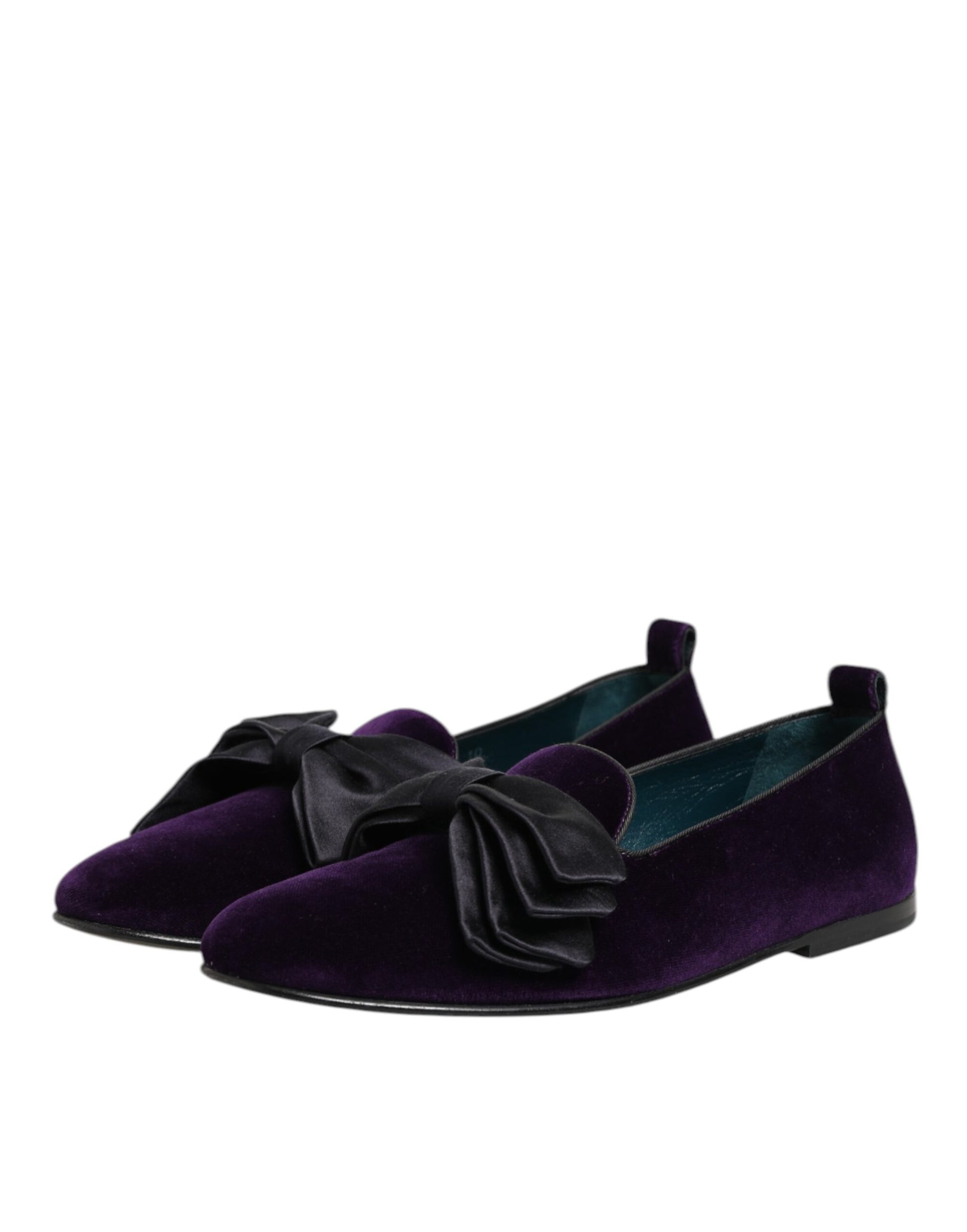 Dolce & Gabbana Purple Suede Cotton Bow Slip On Loafers Shoes