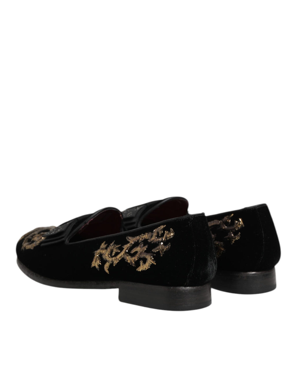 Dolce & Gabbana Black Velvet Embroidery Formal Loafers Shoes