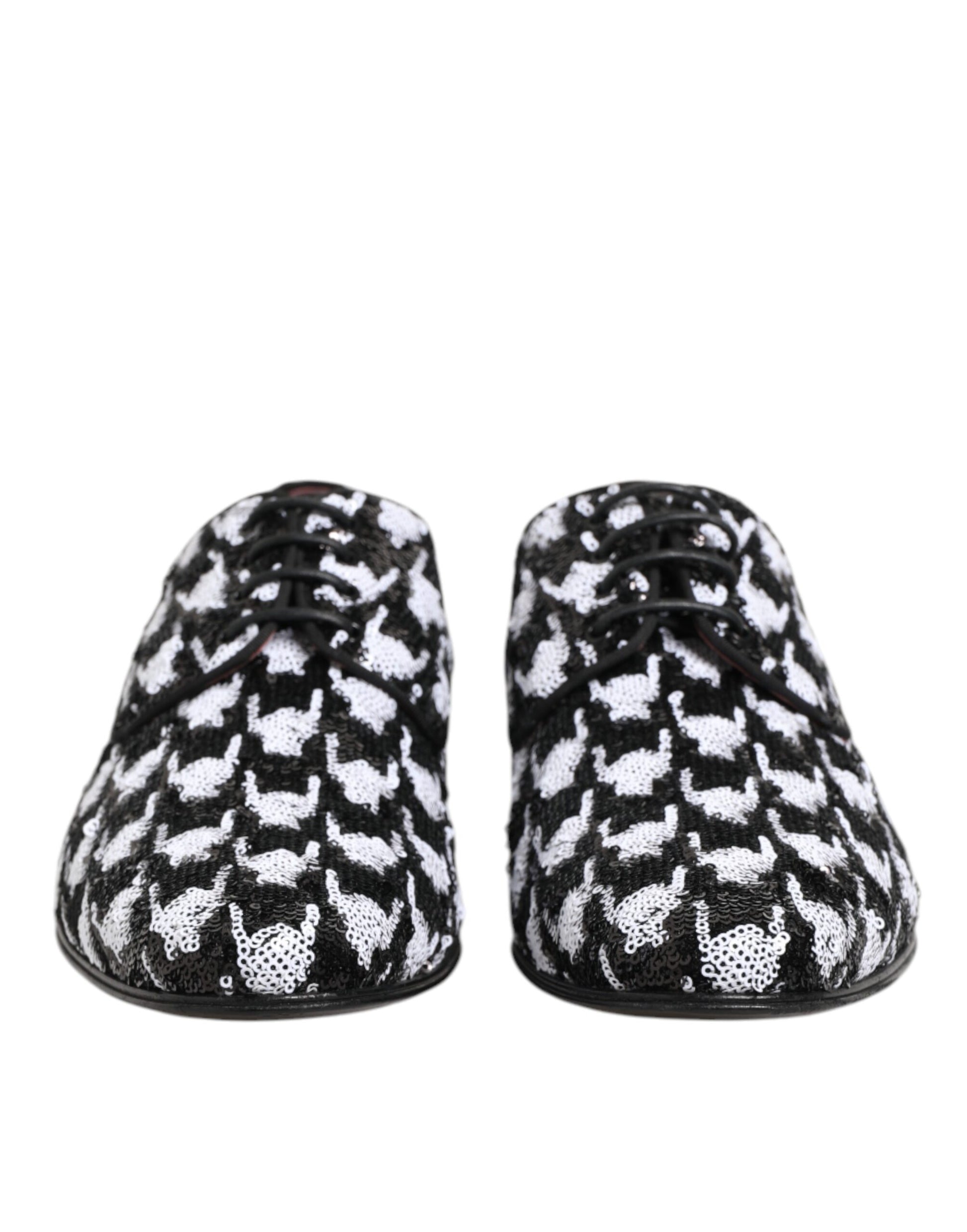 Dolce & Gabbana Dress Black White Sequined Lace Up Derby Shoes